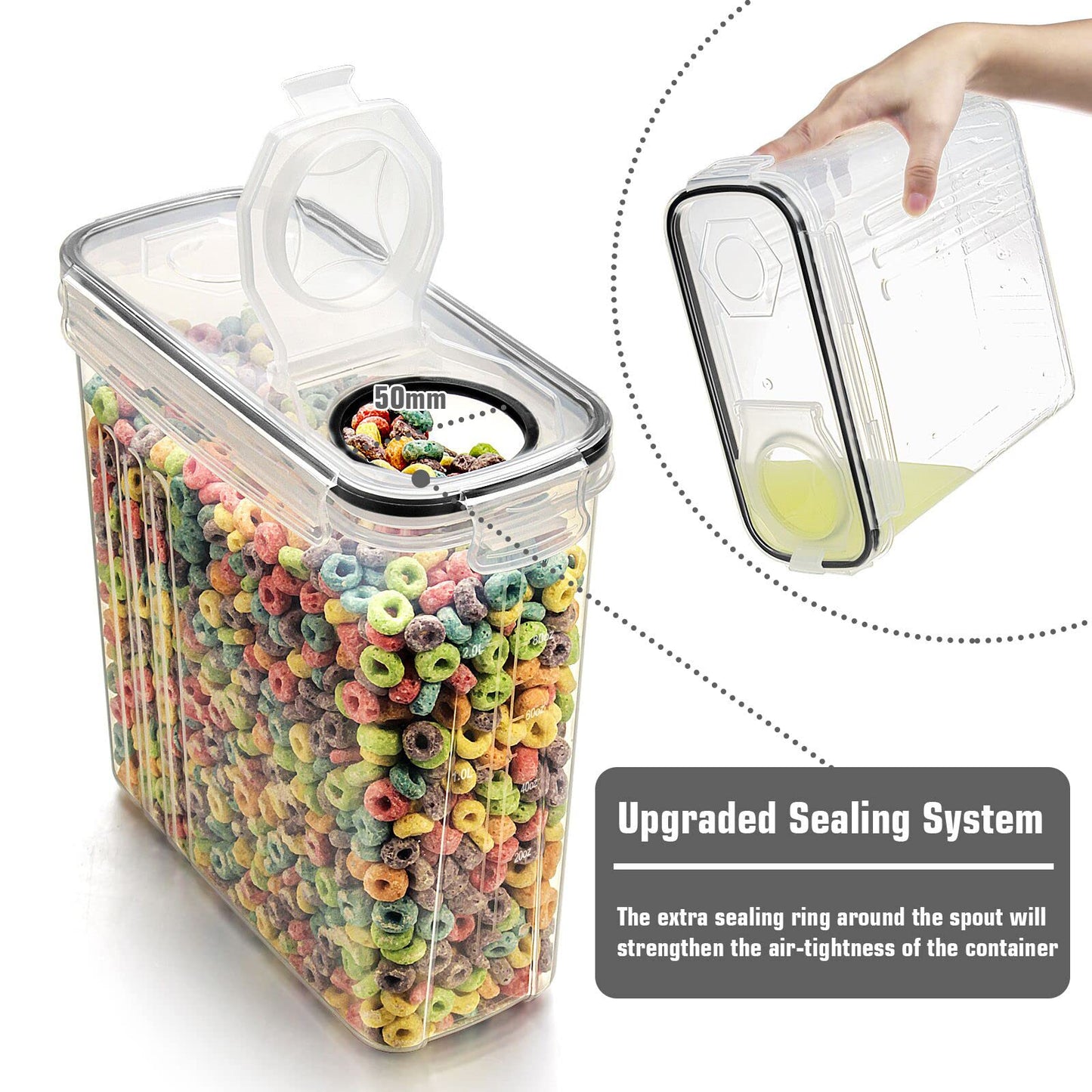 Wildone Cereal & Dry Food Storage Containers, Airtight Cereal Storage Containers Set of 8 [2.5L / 85.4oz] for Sugar, Flour, Snack, Baking Supplies, Leak-proof with Black Locking Lids