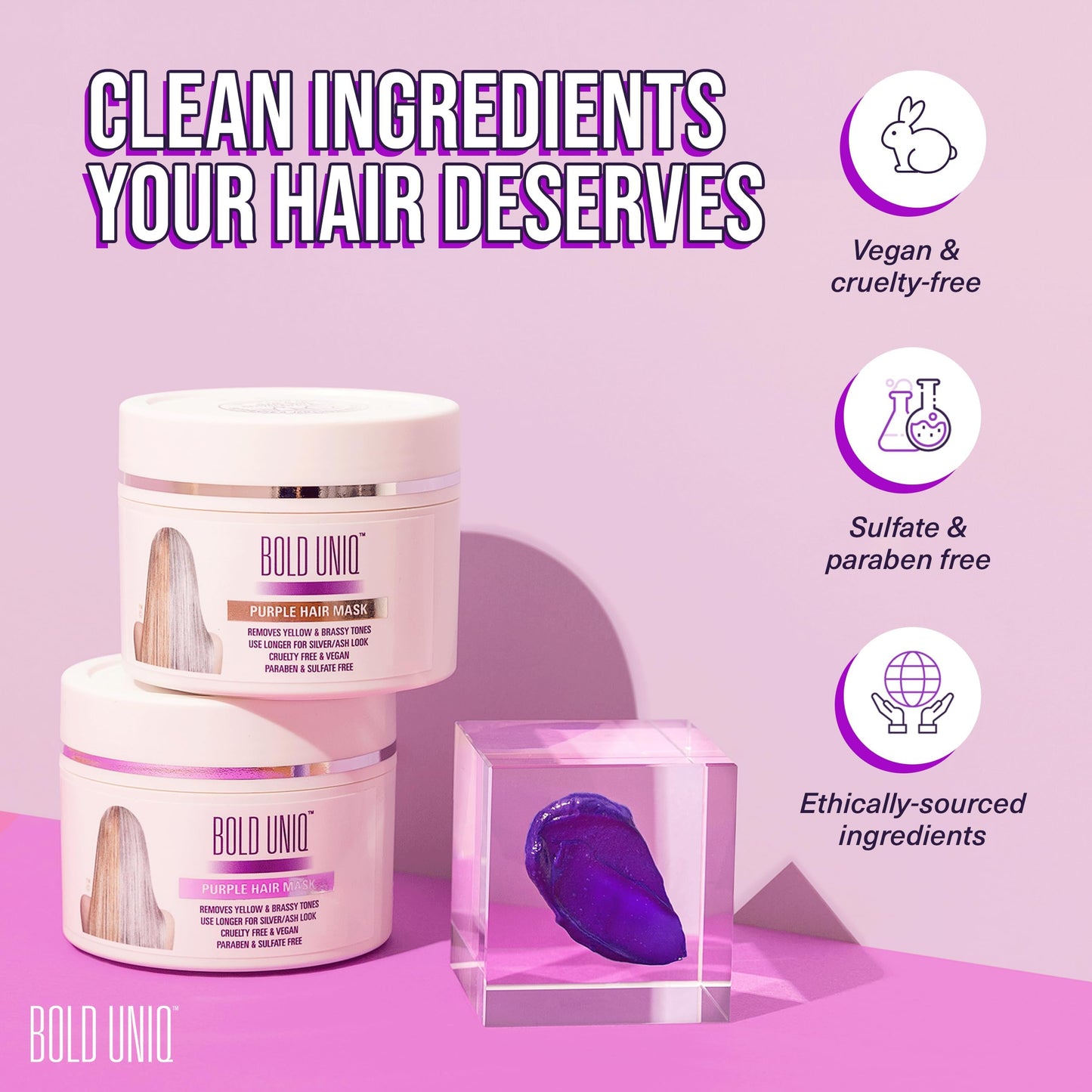 BOLD UNIQ Purple Hair Mask for Blonde, Platinum, Silver Hair - Banish Yellow Hues: Blue Masque to Reduce Brassiness and Condition Dry, Damaged Hair - Sulfate-Free Toner - 200ml