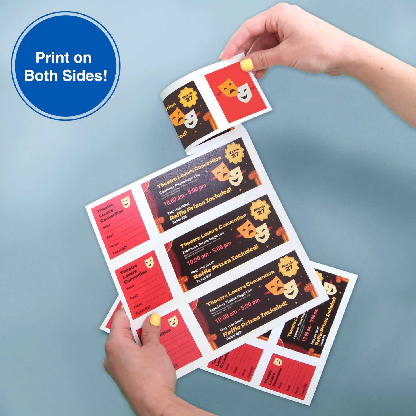PrintWorks Printable Raffle Tickets with Tear-Away Stubs for Events & Fundraisers - 1000 Custom Tickets (Size 2.75" x 8.5") - 4 per Sheet - 250 Sheets (8.5" x 11") - Made in the USA - White (04295)