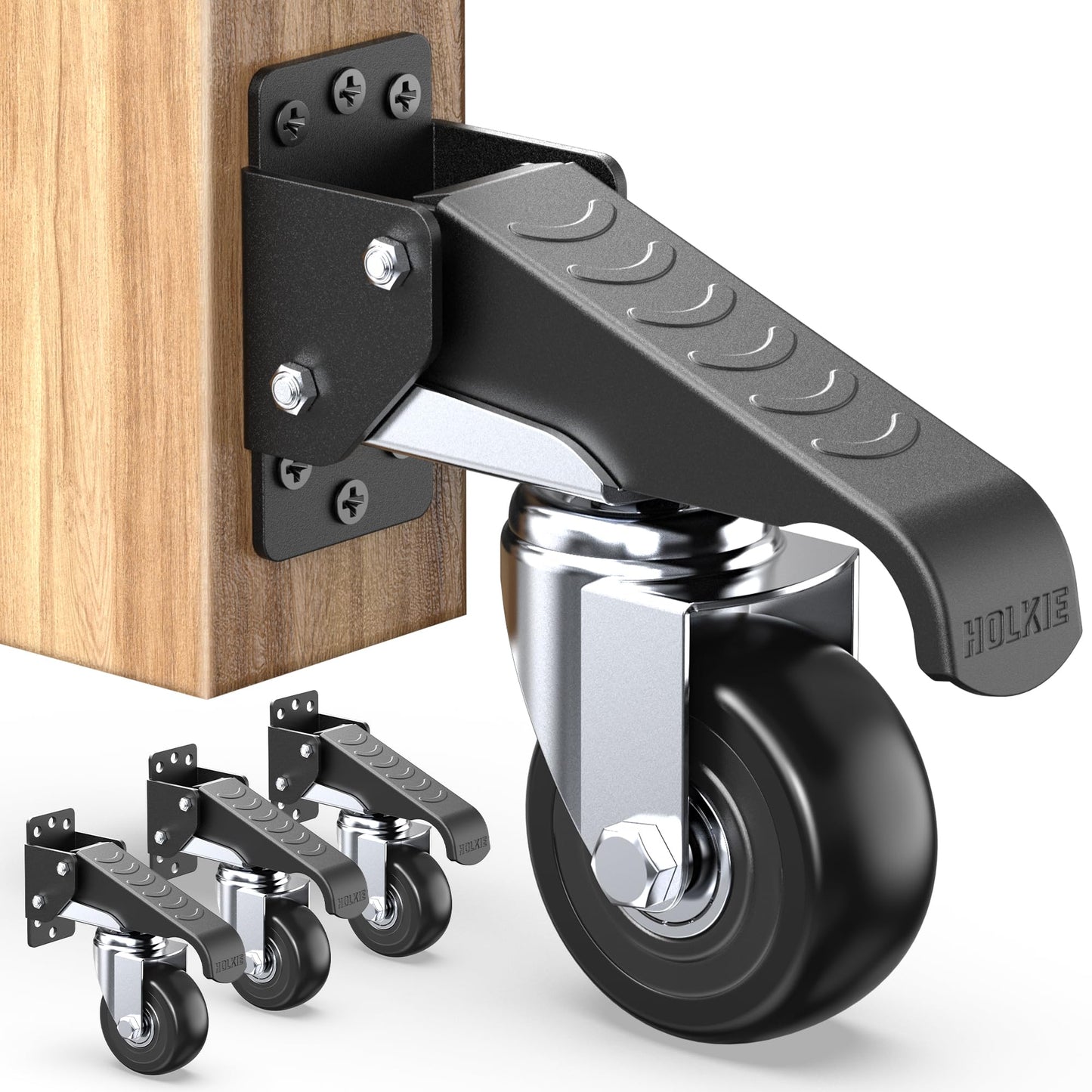 HOLKIE Retractable Casters Heavy Duty Casters with Lifting and Lowering Function Maximum Load of 700 lbs (Set of 4) for Workbenches or Other Equipment