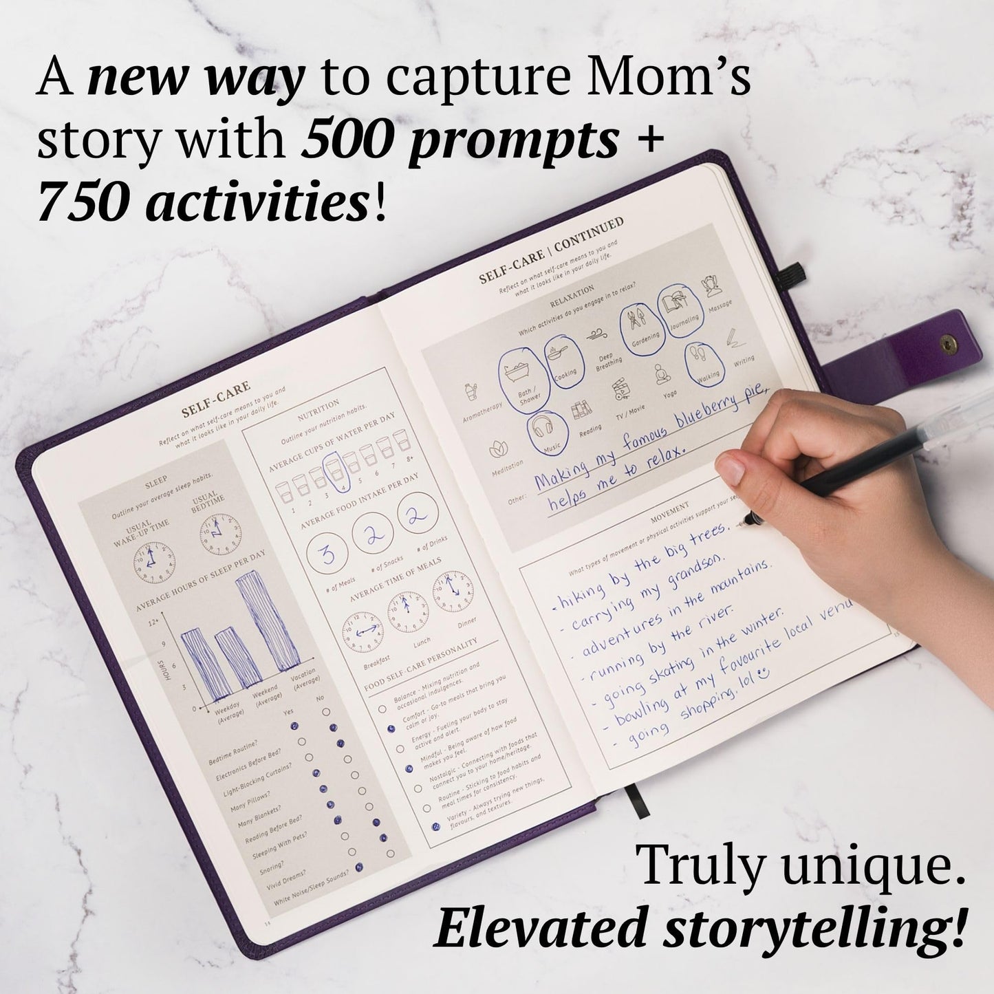 Jamsify Studios 4-in-1 Mom’s Story Activity Journal (Hardcover) – 500+ Prompt Vegan Leather Activity Book with Prompts, Stories, and Games – Family Keepsake for a Mother’s Life Memories – B5 Size, 200+ Pages – Life Story Memory Book with Guided Questions