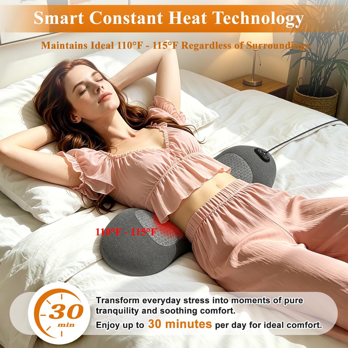 KKYOYRE Smart 3-in-1 Back Massager Cushion with Adjustable Heat, Vibration & Traction, Portable Lumbar Pillow for Total Body Relaxation, Compatible with Home, Office, and Travel Use