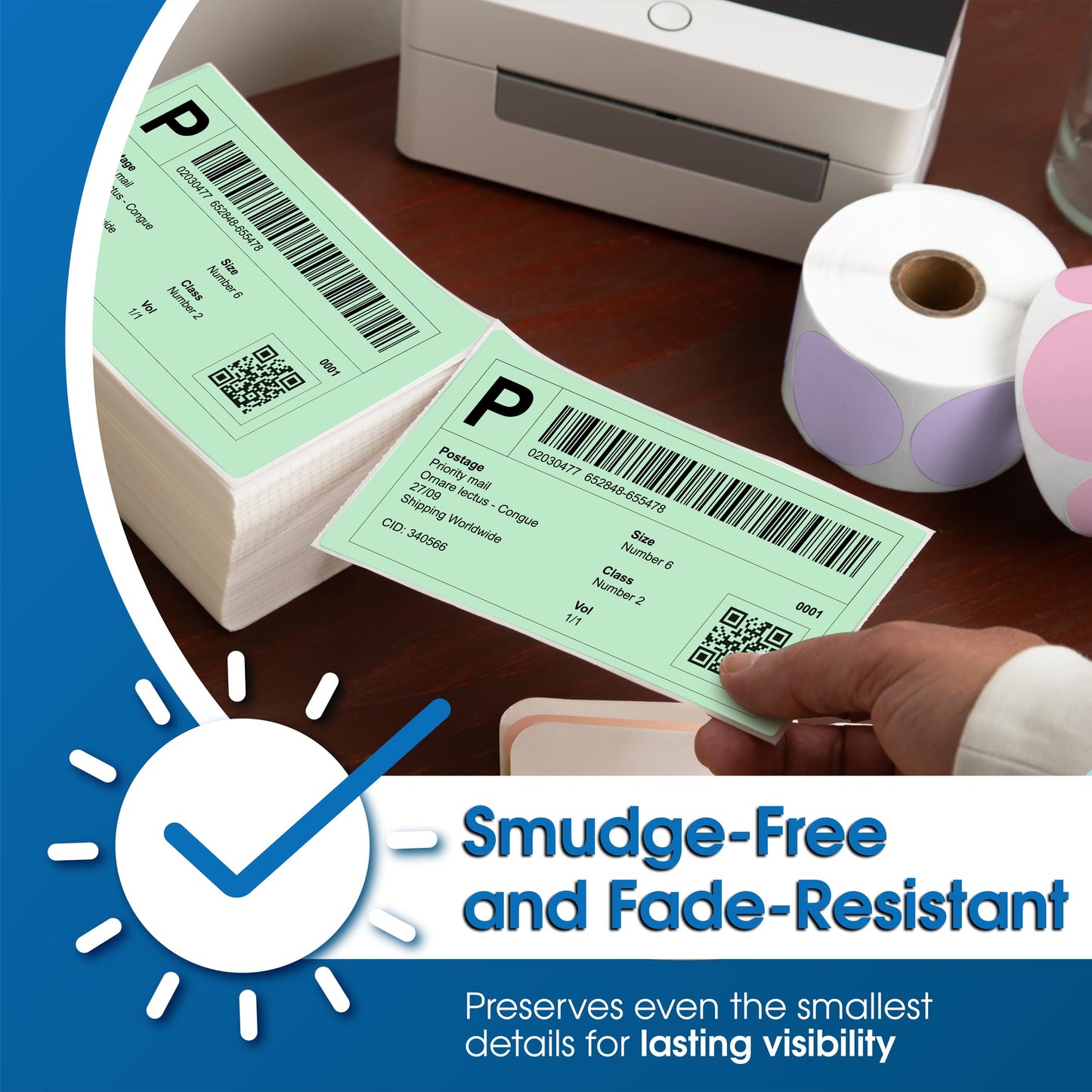 Spartan Industrial Direct Thermal 4" X 6" Fanfold Blue Shipping Labels | (500 Total 4x6 Fan-fold Labels) | Compatible with Rollo, Munbyn, Zebra Thermal Printers | Commercial Grade and Professional
