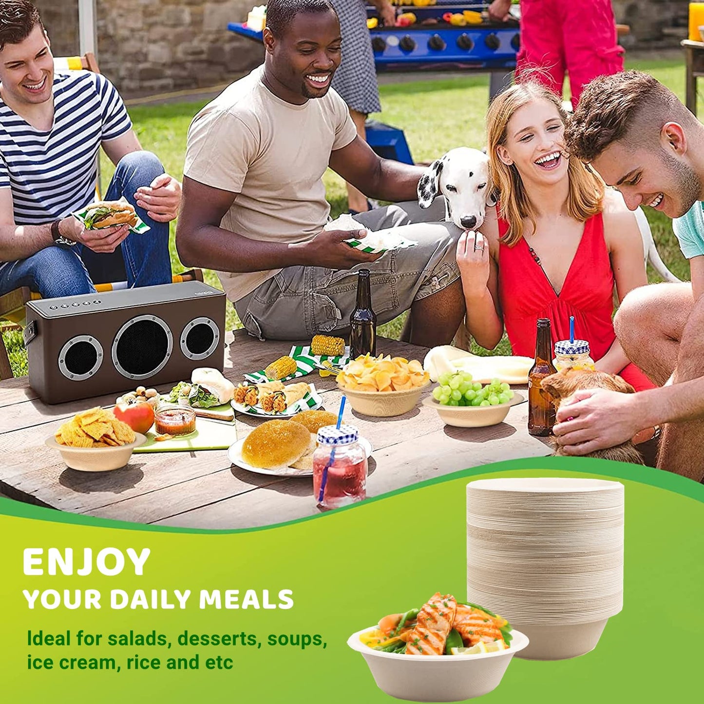Disposable Paper Bowls 32oz Heavy Duty, 100 Pack Eco-Friendly Compostable Bowls, Party Serving Bowls for Salad, Ice Cream, Dessert and Hot Soup, Biodegradable Bowls Made of Sugarcane