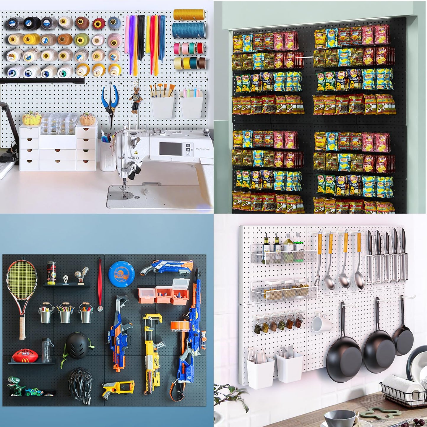 FZK Peg Board Kit, 4 Metal Pegboard Wall Organizer with 70 Accessories, Heavy Duty Pegboard for Walls, White Pegboard for Garage, Craft Room, Workbench, Office, Kitchen,Tool Organization