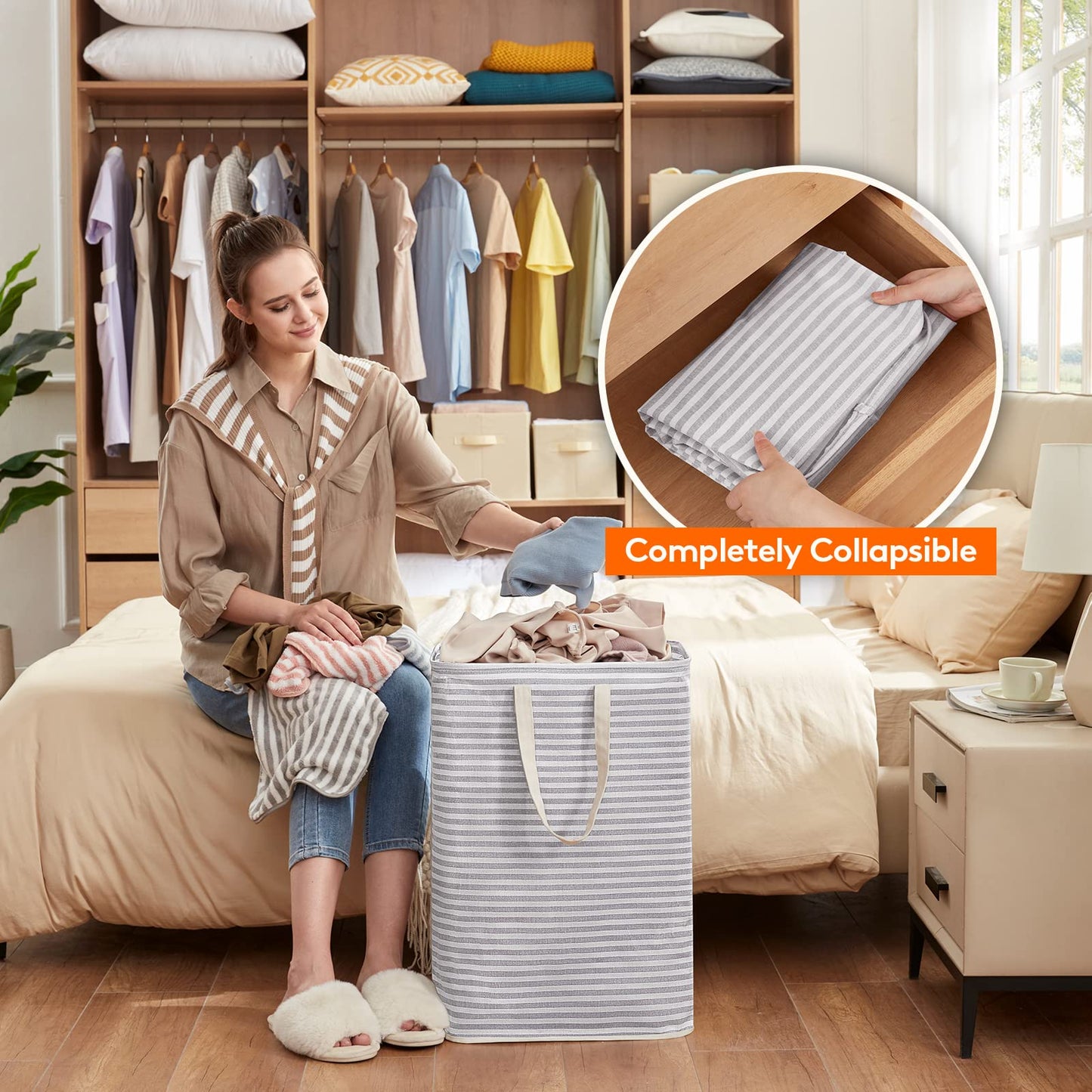 Lifewit 3-Pack 80L Freestanding Laundry Hamper, Large Collapsible Laundry Baskets with Easy Carry Extended Handles, Waterproof Clothes Hamper in Bedroom, Bathroom, Laundry Room, College Dorm, Grey