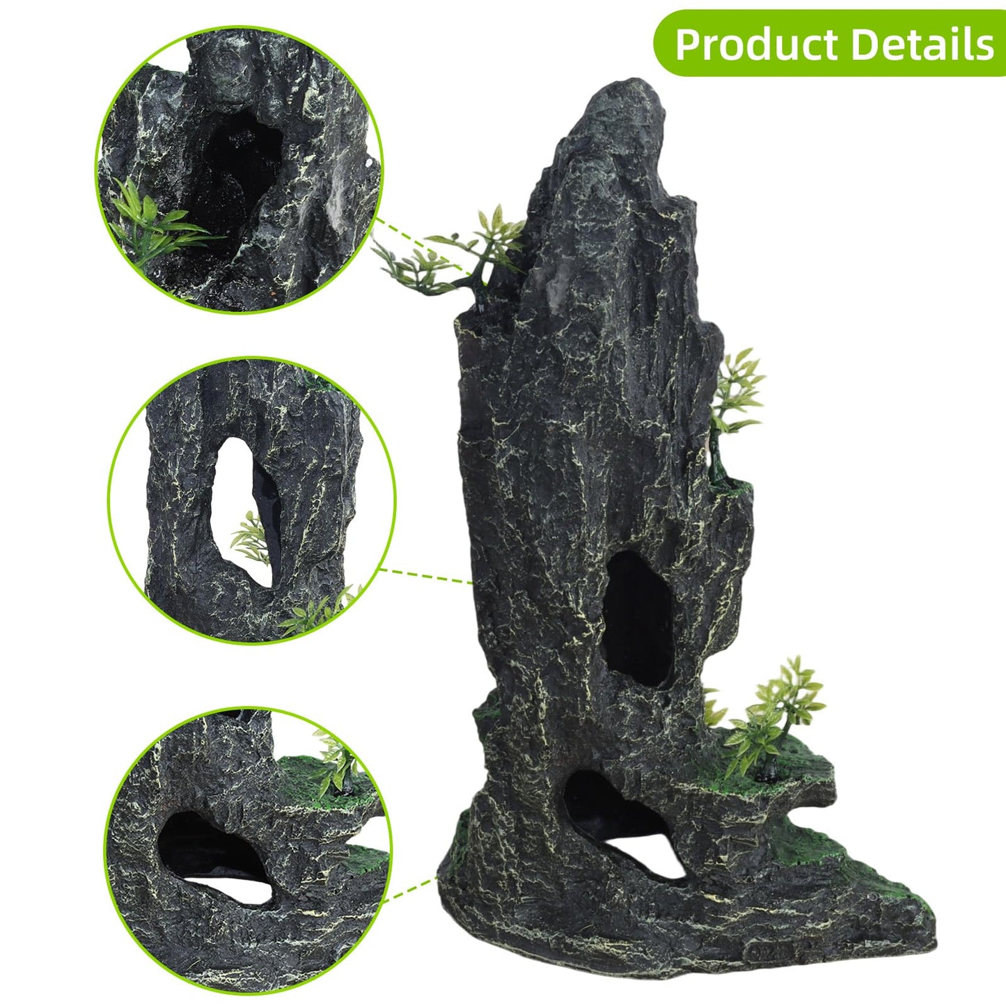 Mairuker Tall Aquarium Decor 14.4inch, Cool Large Fish Tank Decorations Accessories, Resin Mountain View Aquarium Ornament with Tree Hideout Cave, for Fish Shrimp Guppy Play Rest