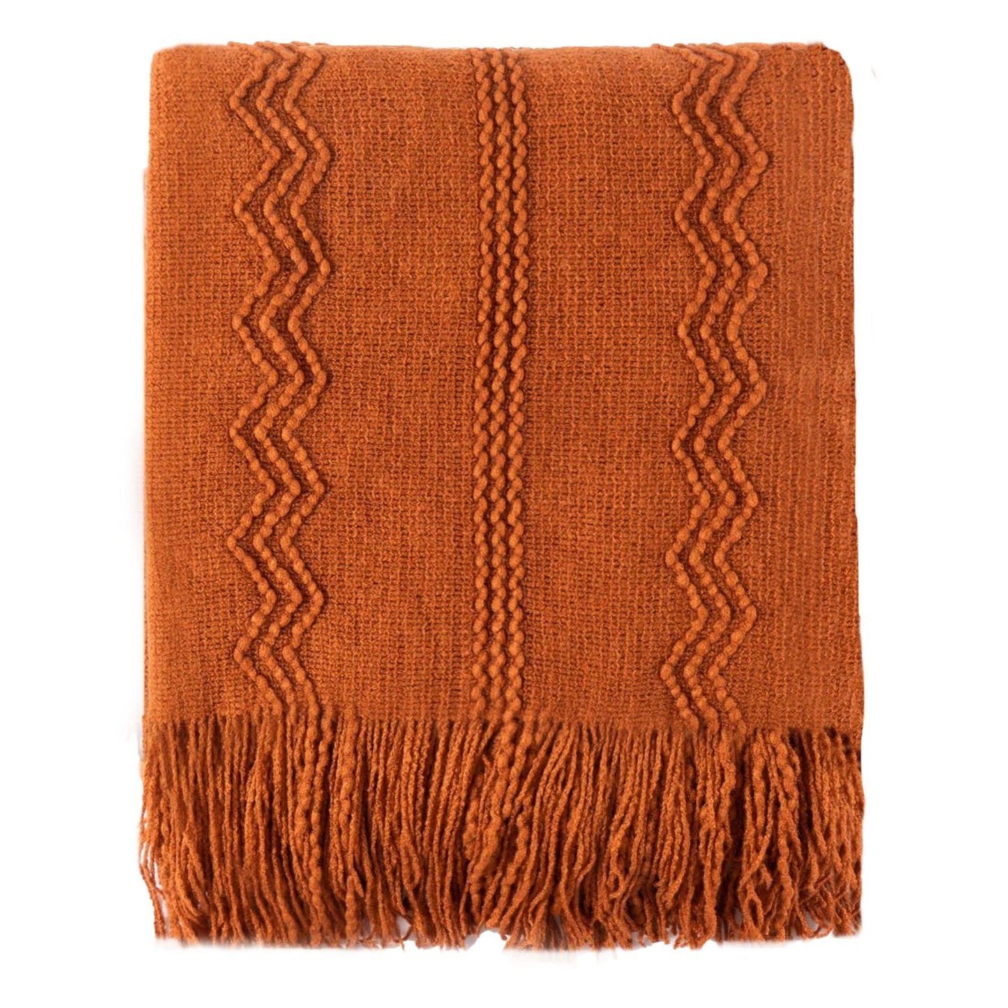 BATTILO HOME Caramel Throw Blanket with Fringe Geometric Bed Throws Spring Decorative Large Throw for Couch Sofa Indoor Outdoor (Caramel, 50 inch x60 inch )