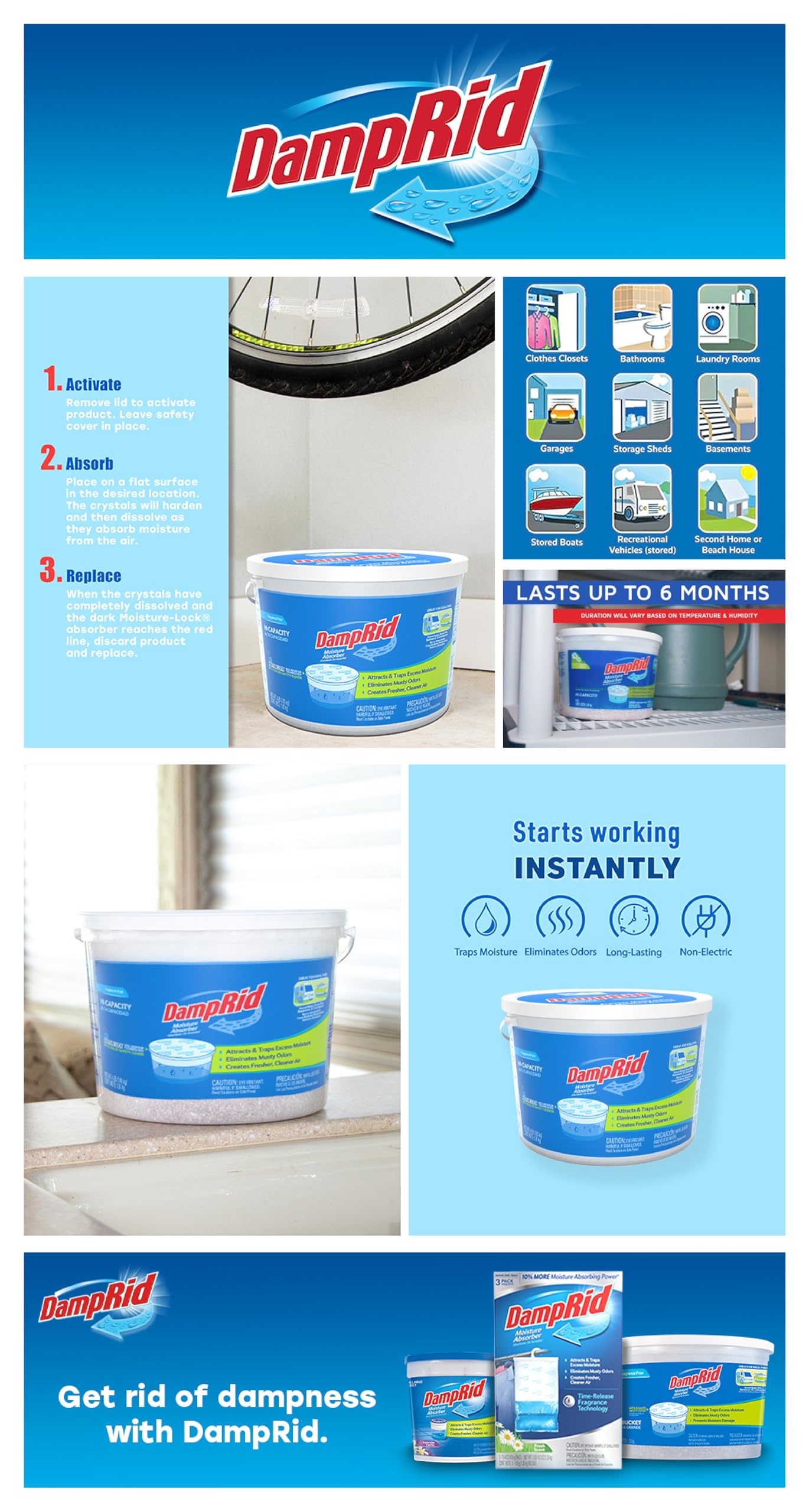 DampRid FG50T Hi-Capacity Moisture Absorber, 2-Pound Tub