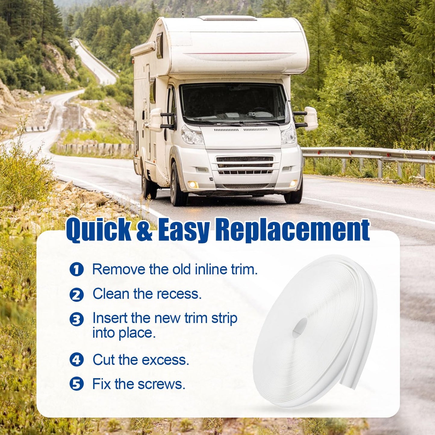 1" RV Vinyl Trim Molding Insert (100 ft), Heavy Duty RV Camper Travel Trailer Screw Cover, Gutter Corner & Roof Edge Track for RV Camper Travel Trailer, Durable Outside Seam Channel, White