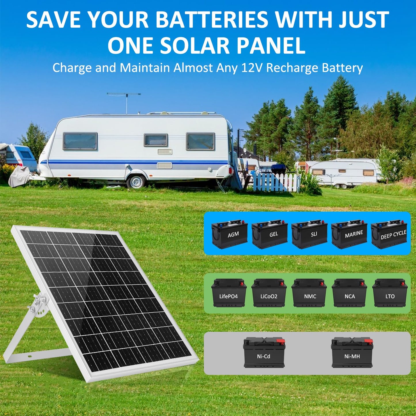 Solar Panel Kit 25W 12V Solar Battery Trickle Charger Maintainer, Built-in Waterproof PMW Controller, Adjustable Mount Bracket for Car Automotive Boat Marine RV Trailer 12V Battery