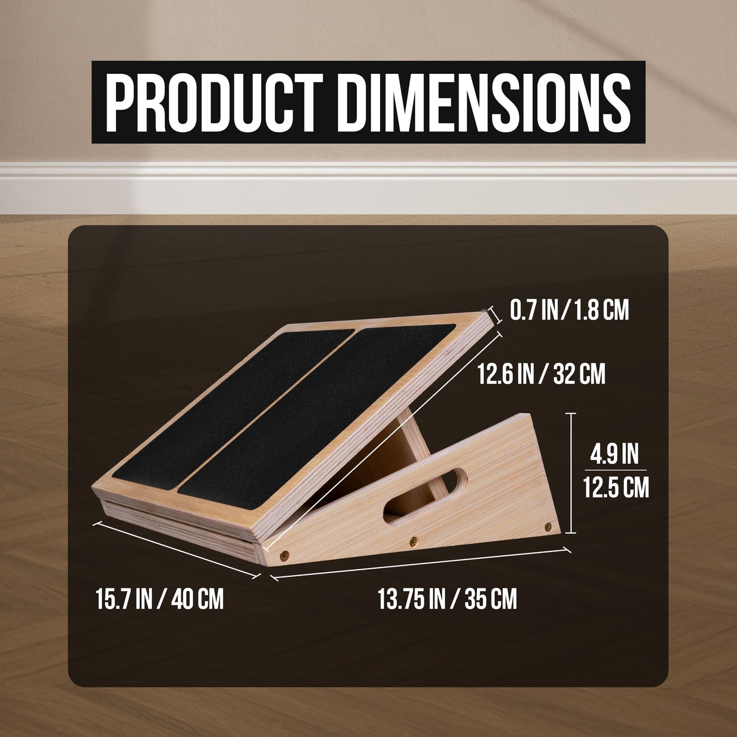 AmStaff Fitness Adjustable Wooden Slant Board, Hardwood Incline Board with Anti-Slip Surface, Squat Wedge, Calf Stretcher for Weightlifting, Strength Training - 5-Level Incline - Small (12.5"x16")