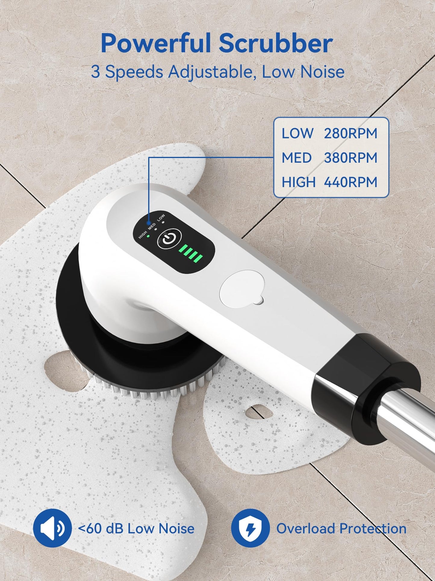 Electric Spin Scrubber for Cleaning, Bathroom Cleaning Brushes with 8 Replaceable Heads, 3 Adjustable Speeds Power Scrubber 3000mAh Rechargeable Battery Electric Handheld Brush for Bathtub Tile Floor