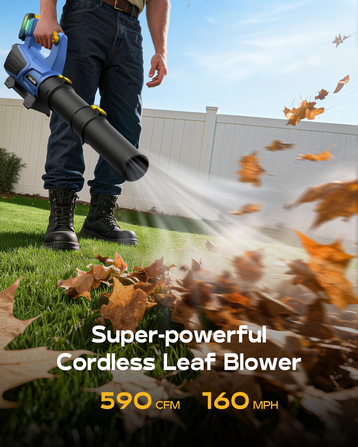 Leaf Blower Cordless with 𝟐 𝐗 𝟒.𝟎𝐀𝐡 𝐁𝐚𝐭𝐭𝐞𝐫𝐲 𝐚𝐧𝐝 𝐂𝐡𝐚𝐫𝐠𝐞𝐫, 590CFM/165MPH Electric Cordless Leaf Blower, Lightweight Blower for Patio Cleaning, Lawn Care, Blowing Leaves and Dust