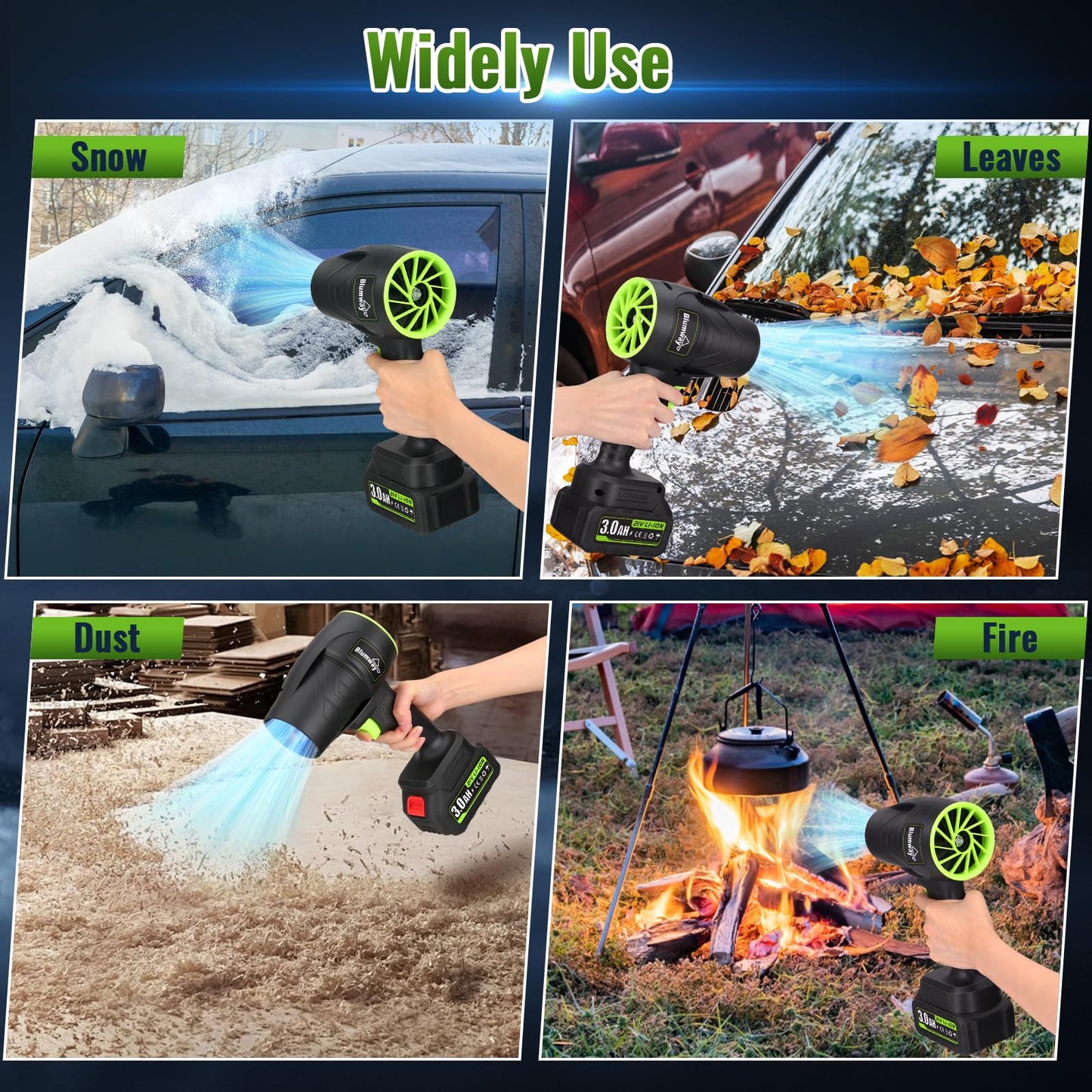 Blumway Leaf Blower Cordless with Battery, Handheld Leaf Blower, Electric Cordless Leaf Blowers with 2 Pcs 3.0Ah Batteries and Charger for Lawn Care, Patio, Leaves, Dust, Car