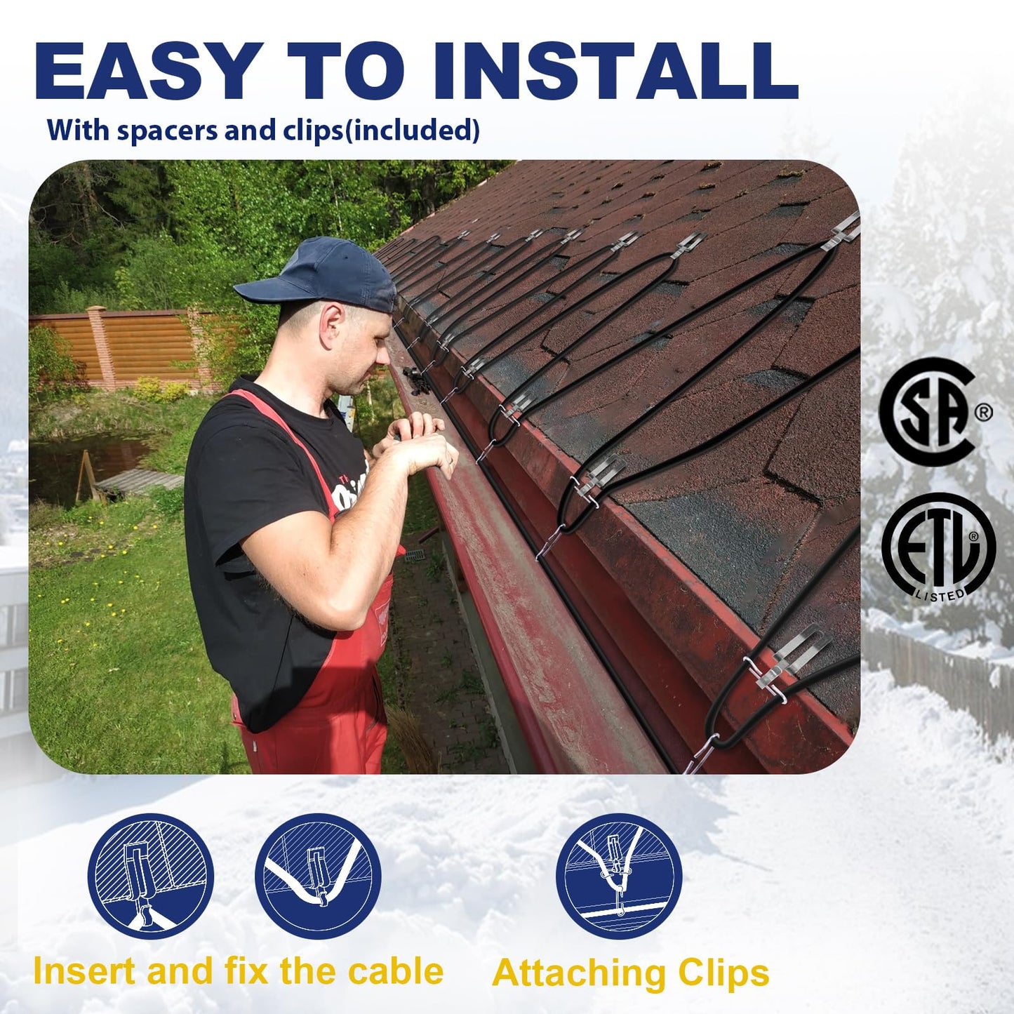 HEATIT HIRD 80 feet Roof & Gutter Snow De-Icing Kit, 5W/ft Heat Tape for Roof and Gutters Ice Dam Prevention with 6 ft Power Cord