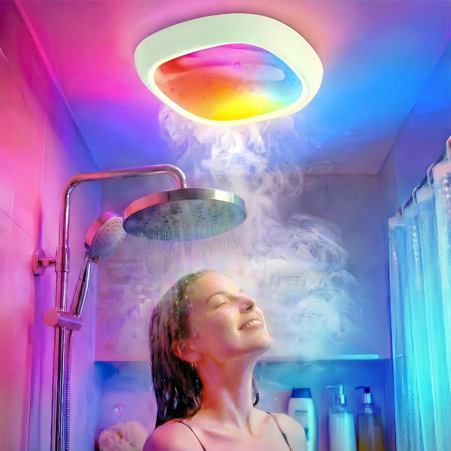 Rechargeable IP54 Waterproof Shower Light Indoor, 12000mAh Motion Sensor Wireless RGB Ceiling Light with Remote No Wiring, Battery Operated Closet Lights Cordless LED Overhead Lighting for Bathroom