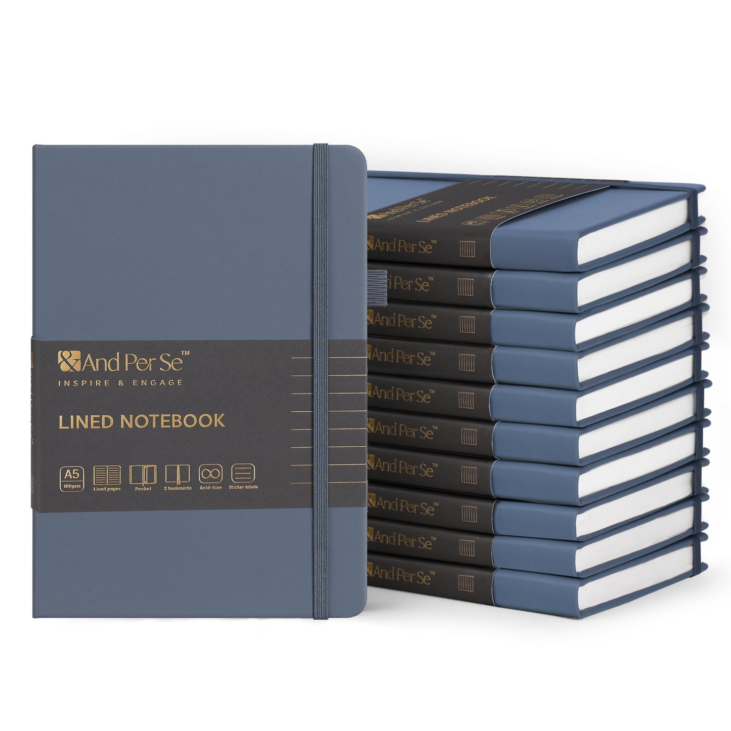 And Per Se Lined Journal Notebook (10 Packs), 160 Pages, A5 5.7 x 8 inches College Ruled Thick Paper Notebook Journals for Writing, Hardcover Notebooks for Women Men Office School (Dark Blue)