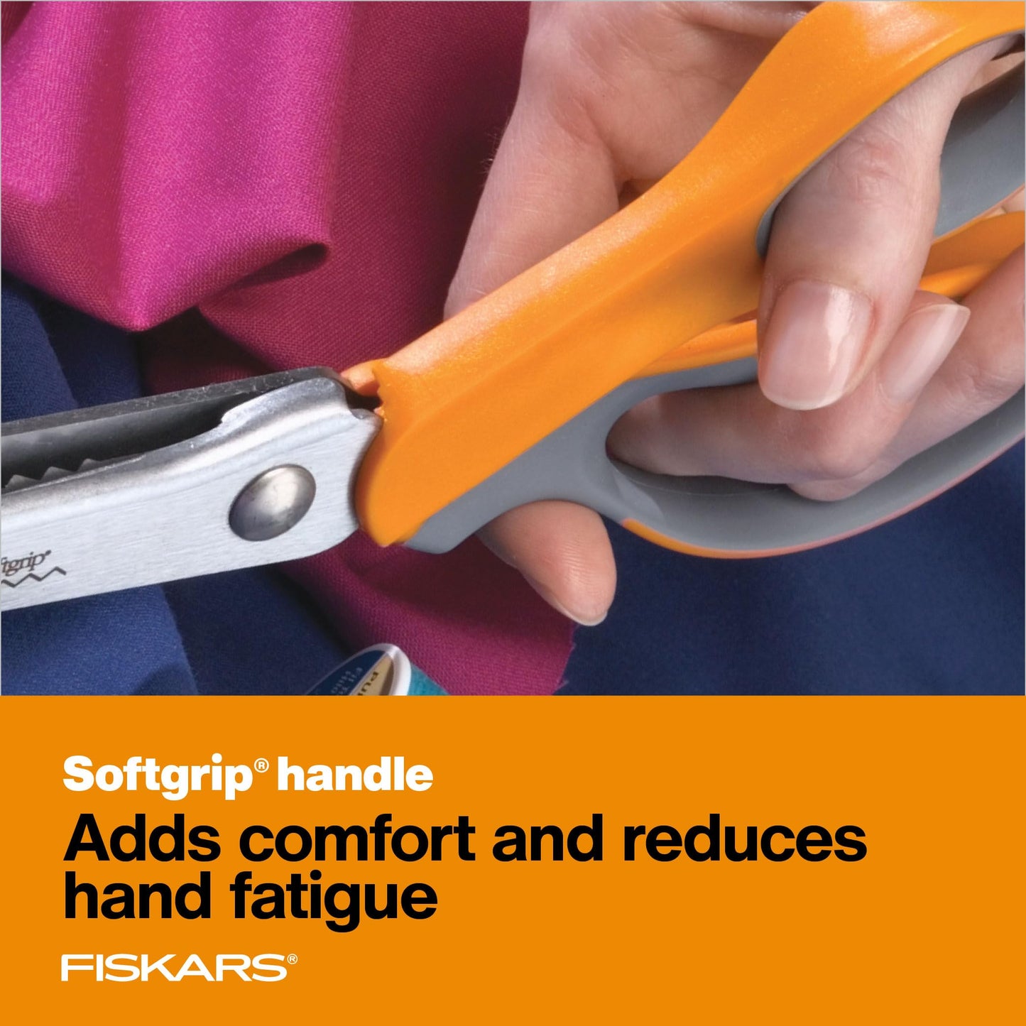 Fiskars SoftGrip Pinking Shears, 8 Inch Fabric Scissors for Sewing and Quilting, Zigzag Edge to Reduce Fraying, Ergonomic Bent Handle, Orange/Gray