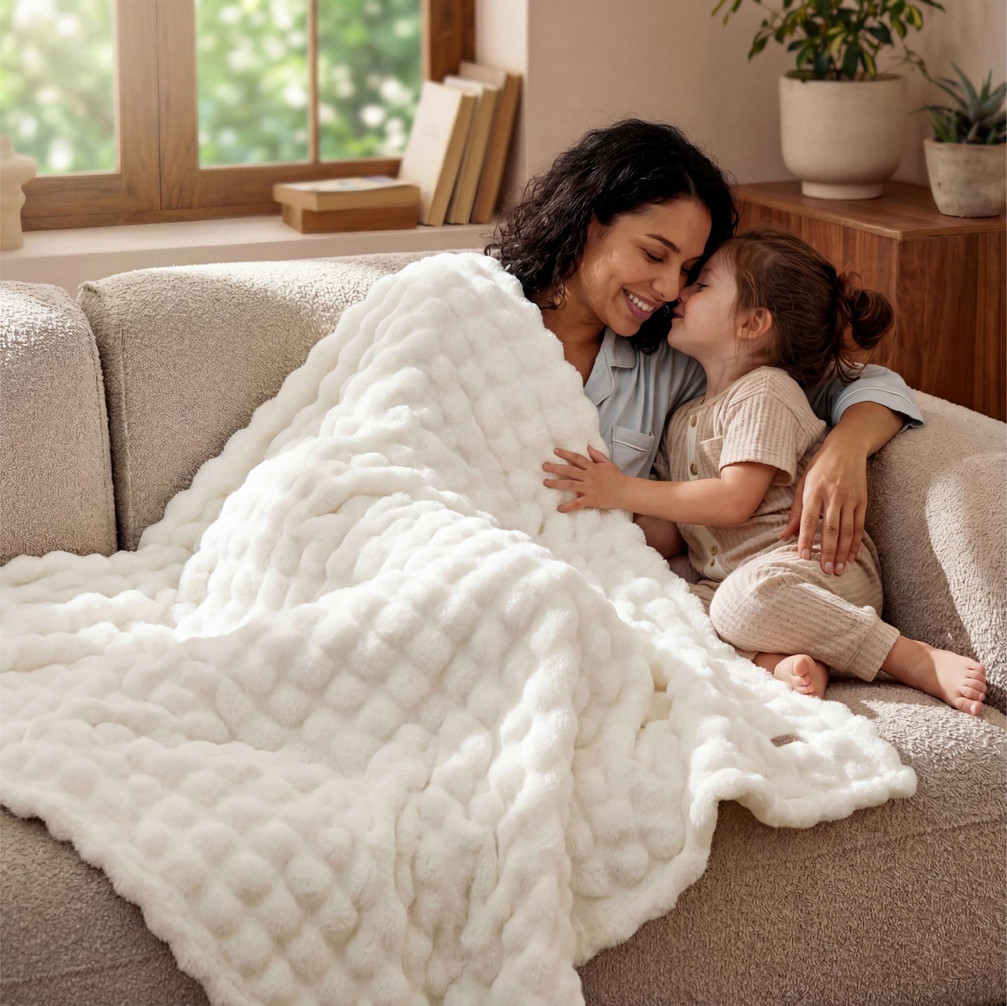 Bedsure 3D Bubble Blanket for Couch - GentleSoft White Spring Throw Blanket for Couch Sofa Bed Room Decor - Luxury Soft Cozy Blanket Gifts for Women, Lightweight, All Seasons, Off White, 60 x 80 ''