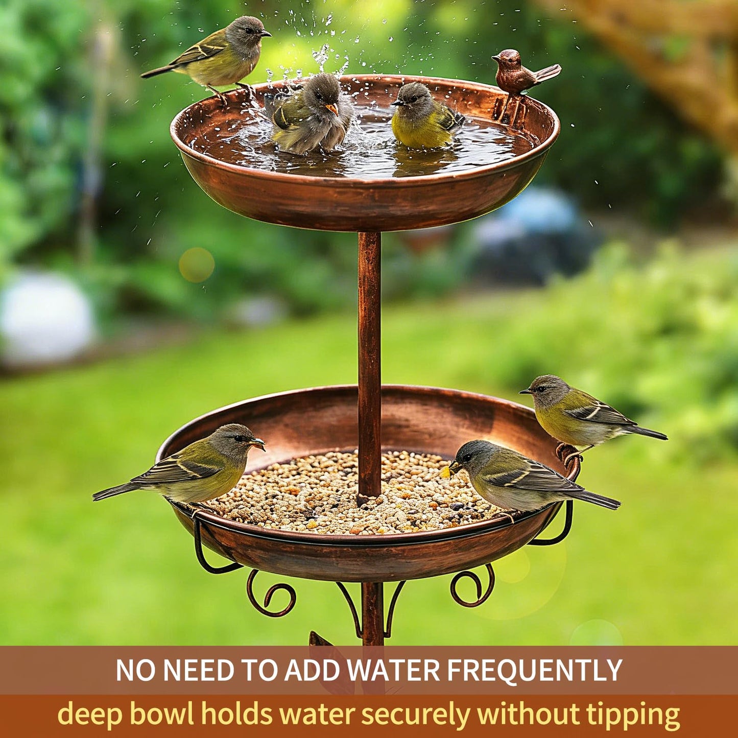 Metal Bird Bath for Garden – 42in 2-in-1 Birdfeeder & Birdbath with Bird & Leaf Design, Double Bowls, Upgraded 5-Prong Base — Bird Baths for Garden Patio Yard Lawn Decor