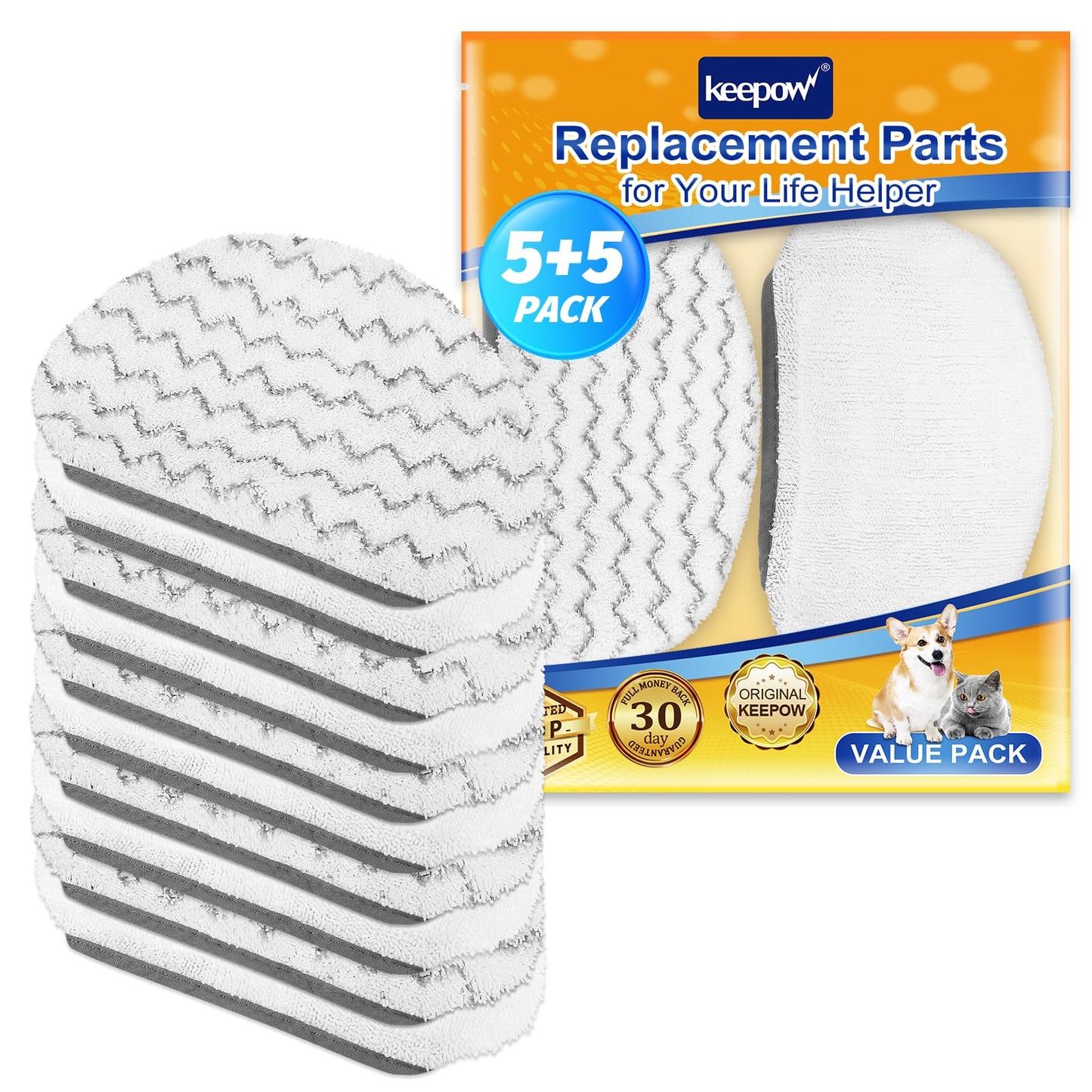 KEEPOW Steam Mop Replacement Pads Compatible with Bissell Powerfresh Steam Mop 1940 1544 1440 Series, 19401, 1544A, 1440, 1940W, 19404, 1806, 1940A, 5938, 19408, 1940Q (5+5 Pack)