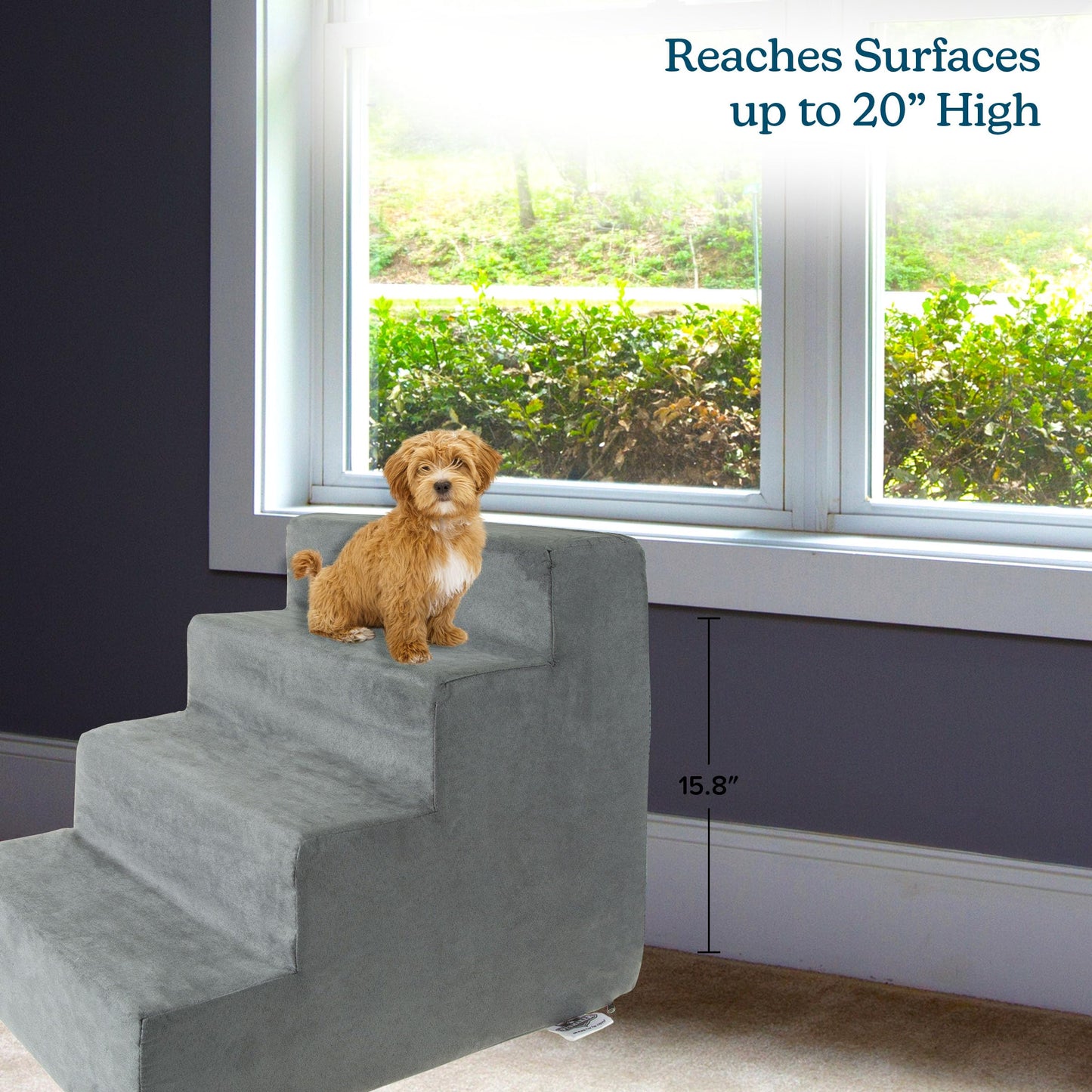 PETMAKER Dog Stairs for Small Dogs - 4-Step Dog Steps for High Bed and Couch - Pet Stairs with Nonslip Bottom, High-Density Foam, and Removable Washable Cover - Cat and Dog Furniture, Gray