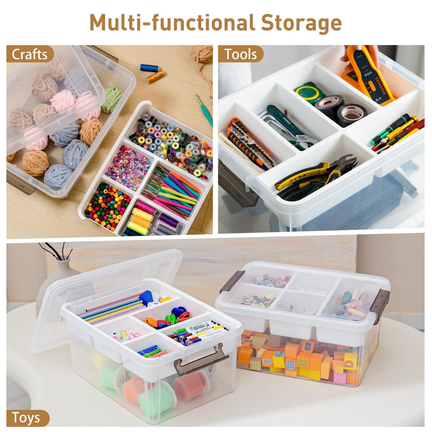 Citylife 17QT Plastic Storage Box with Removable Tray Craft Organizers and Storage Clear Storage Container for Organizing Bead, Tool, Sewing 2 Packs