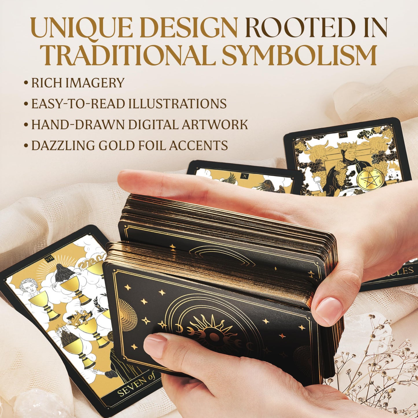 Tarot Cards with Guide Book - 78 Gold Tarot Cards for Beginners Tarot Deck Set - Classic Tarot Deck with Guidebook