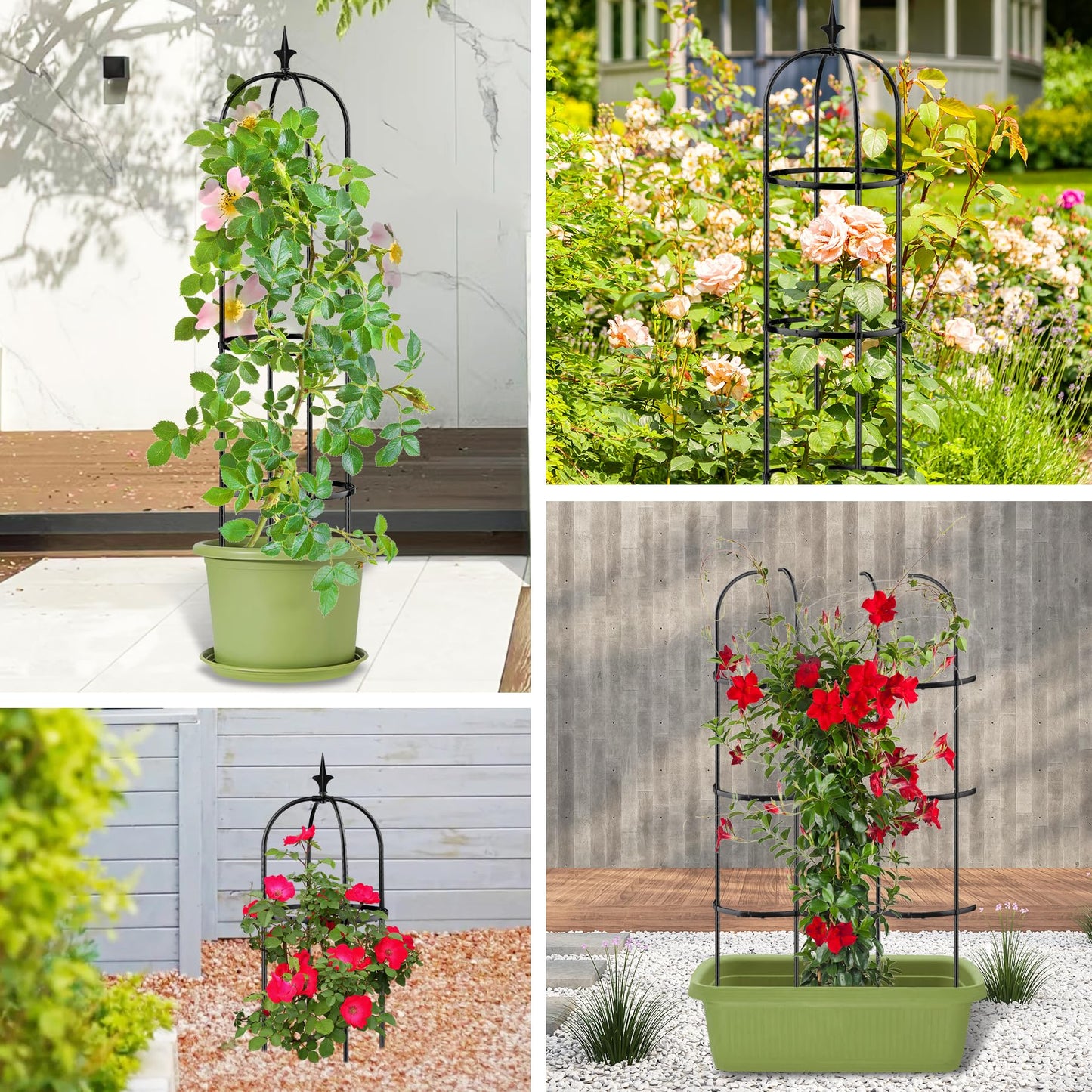 2 pcs Tower Obelisk Garden Trellis,Rustproof Metal Garden Obelisk for Climbing Plants Indoor Outdoor,Trellis Plant Support for Potted Plants,Vegetable, Fruits, Flowers.