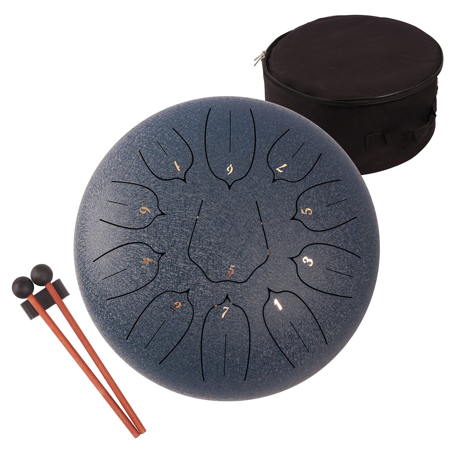 LOMUTY Steel Tongue Drum 12 Inch 11 Notes for Adults - Ethereal Metal Instrument for Meditation & Yoga with Music Book, Mallets & Carry Bag (Navy)