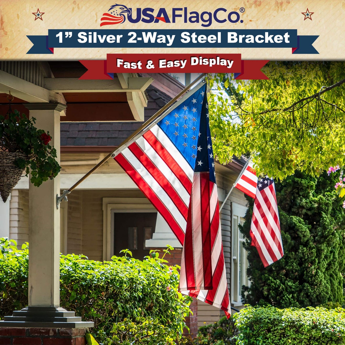 USA Flag Co. Titan Stainless Steel Flag Pole Bracket - Ultra Heavy Duty 1-inch Mount for American Flag Flagpoles | 2-Way Angle Holder (Silver)