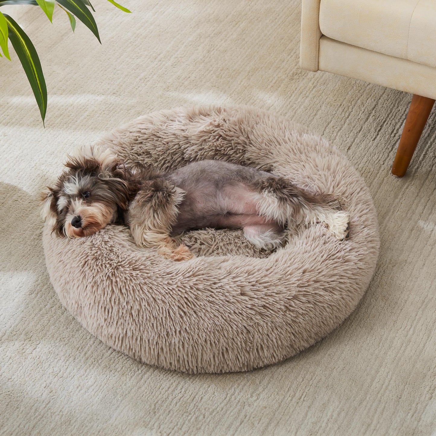 Calming Dog Bed & Cat Bed, Anti-Anxiety Donut Dog Cuddler Bed, Warming Cozy Soft Dog Round Bed, Fluffy Faux Fur Plush Dog Cat Cushion Bed for Small Medium Dogs and Cats (20"/24"/27"/30")
