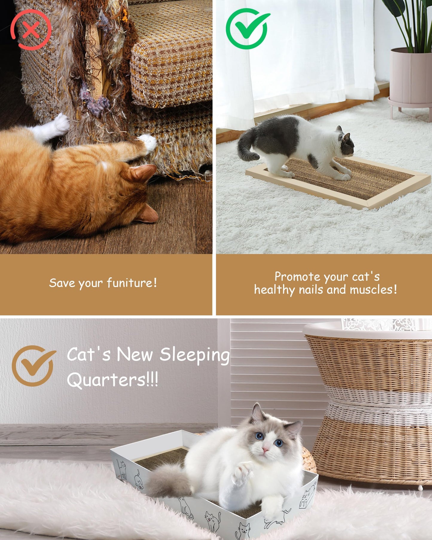 Durham Paper Canada Cat Scratcher Pad Cardboard 23 in x 12 in 1.2 in (3 PC) Reversible and Durable Pads for Small Medium and Large Cats