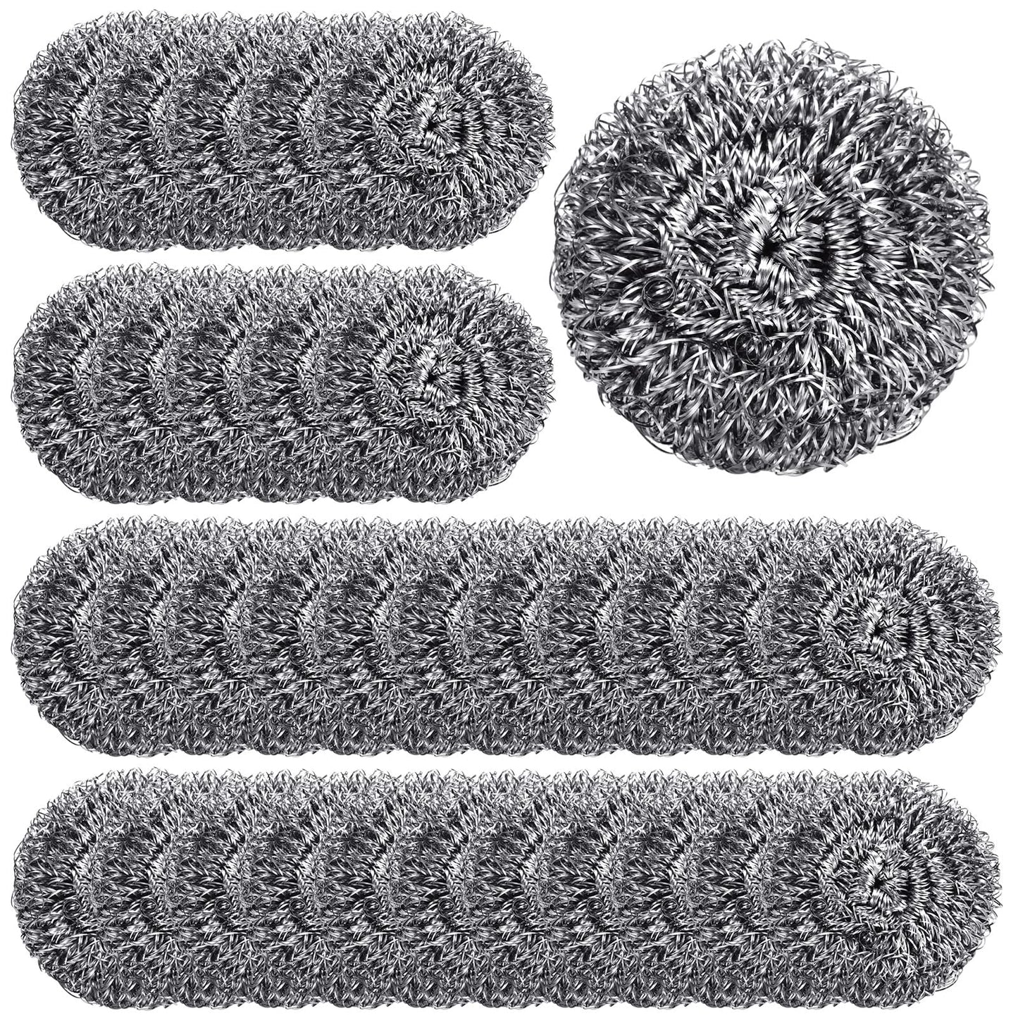 Yinkin 100 Pieces Stainless Steel Scrubber Bulk Steel Wool Scrubber Metal Sponge Wire Scouring Pad Heavy Duty Clean Dish Pot Pan and Oven for Kitchen, Bathrooms, and More