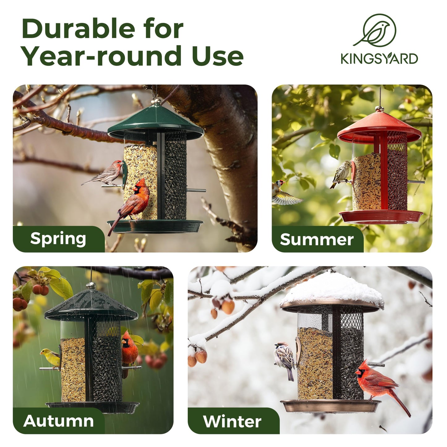 Kingsyard Metal Bird Feeder for Outdoor Hanging - Chew Proof Wild Bird Finch Cardinal Feeder with Dual Chamber of 4 lbs Capacity for Bluebird, Black