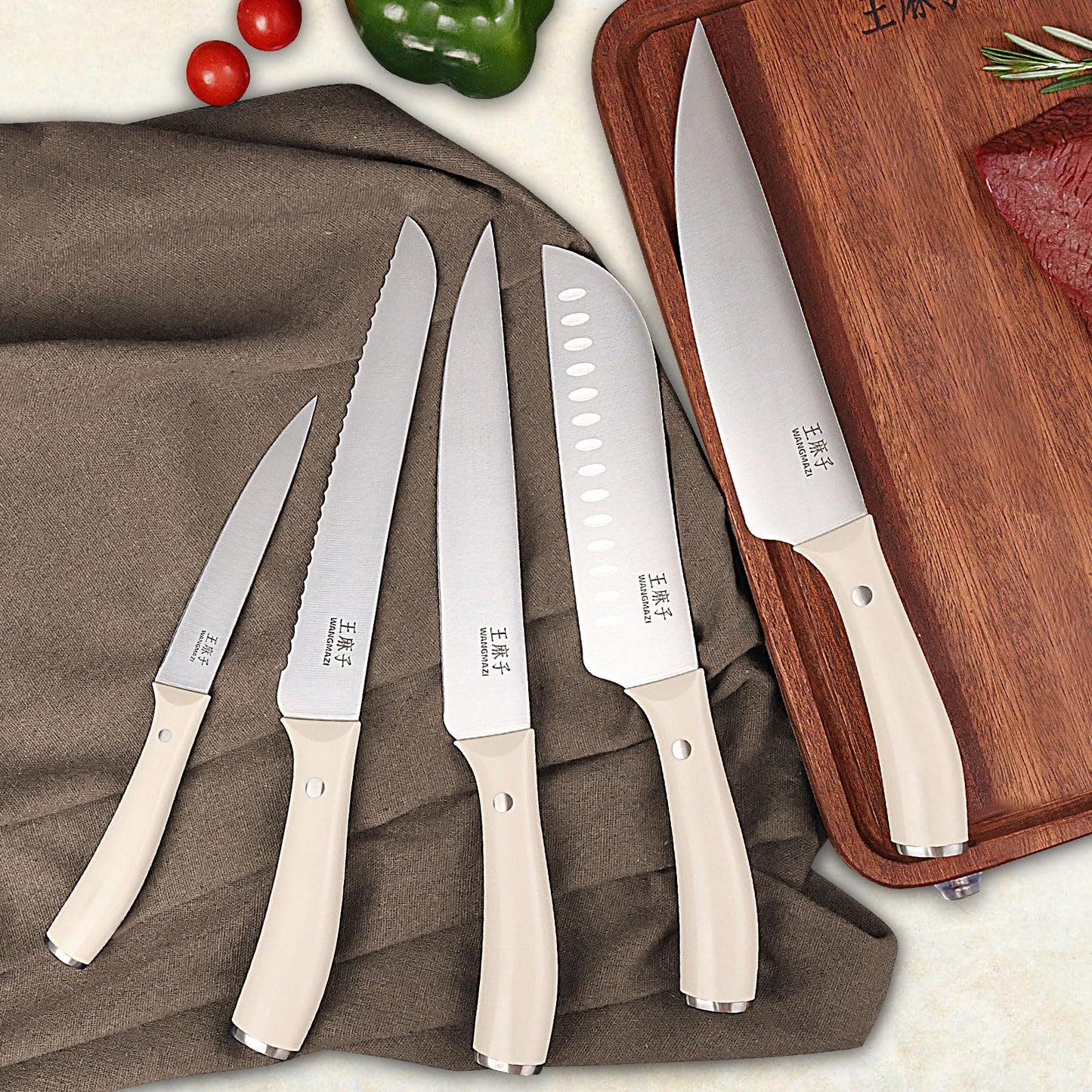Professional Kitchen Knife Set, Chef Knife Block Set German Stainless Steel Razor-Sharp Blade, Ergonomic Comfortable Handle,Hundreds of Years of Masterful Craftsmanship(Natural,15PCS)