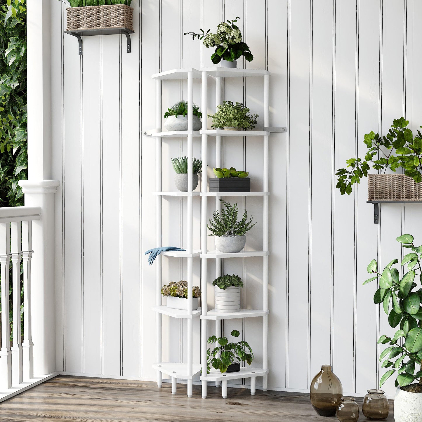 6 Tier Corner Shelf, 66.5'' Tall Standing Shelf, Narrow Display Shelf Stand, Modern Corner Bookshelf, Plant Stand, Corner Bookcase for Living Room, Bedroom, Bathroom, White CALCS502W