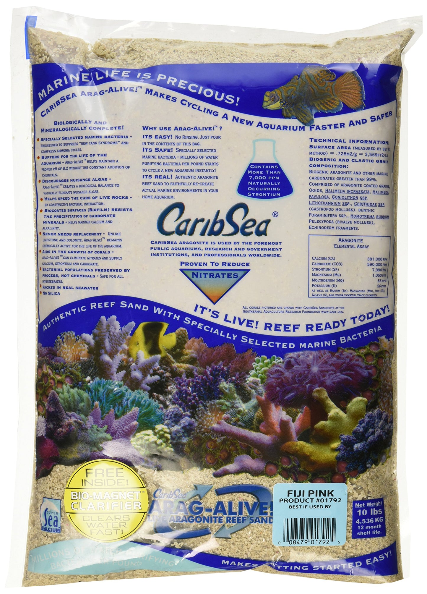 Caribsea 8479017925 Arag-Alive Fiji Aquarium Sand, 10-Pound, Pink