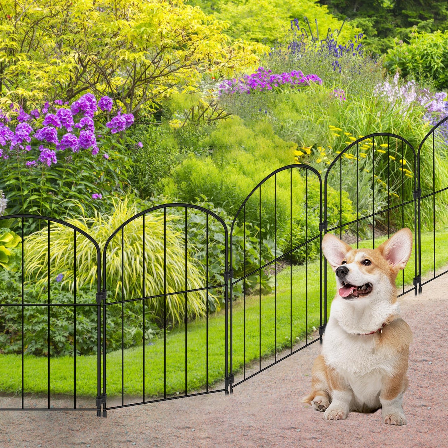 Decorative Garden Fence 24in (H) x 10.5ft (L), 10 Panels No Dig Garden Fencing Animal Barrier for Dogs Rabbits Arched Flower Bed Edging, Metal Wire Border Panel for Outdoor Patio Yard Decor