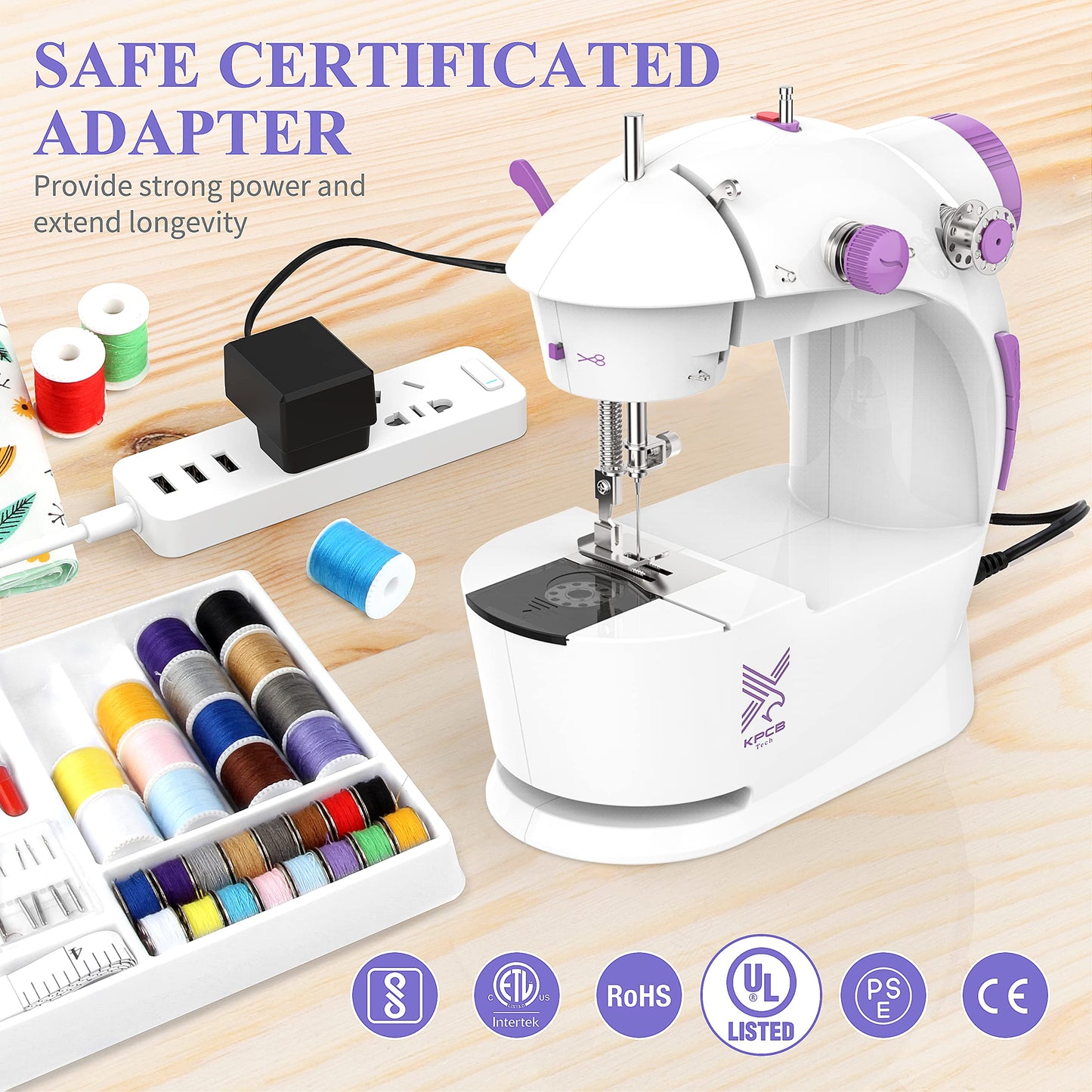 KPCB Tech Mini Sewing Machine [Full Set] with Finger Guard and Fabric Bundles, Sewing Machine for Beginners with Extension Table and Sewing Kits
