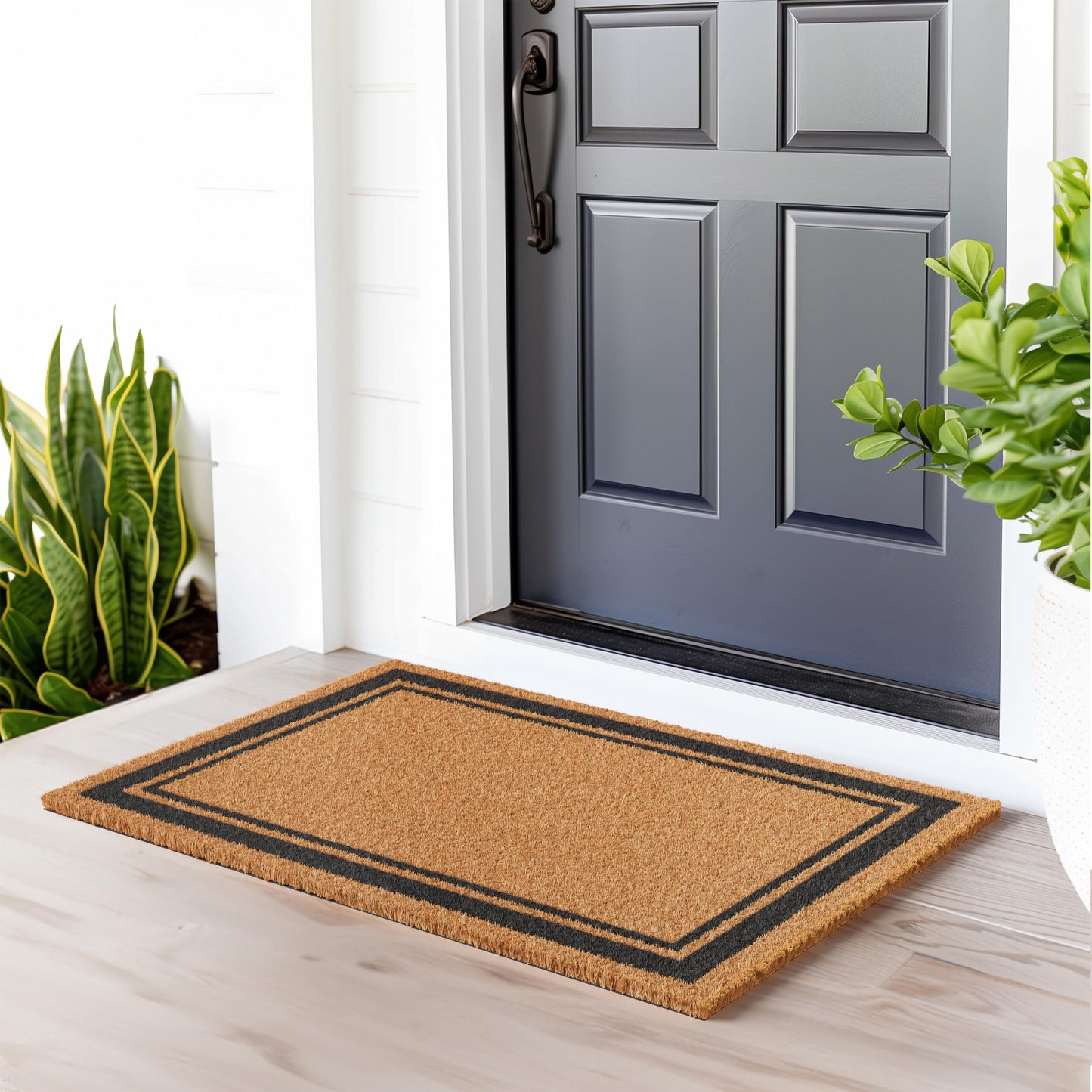 Barnyard Designs Natural Coco Coir Heavy Duty Backing Doormat - Large Cute Non-Slip Front Door Welcome Mat for Outside Entrance or Porch Entry, Brown (61 x 91cm, Border)