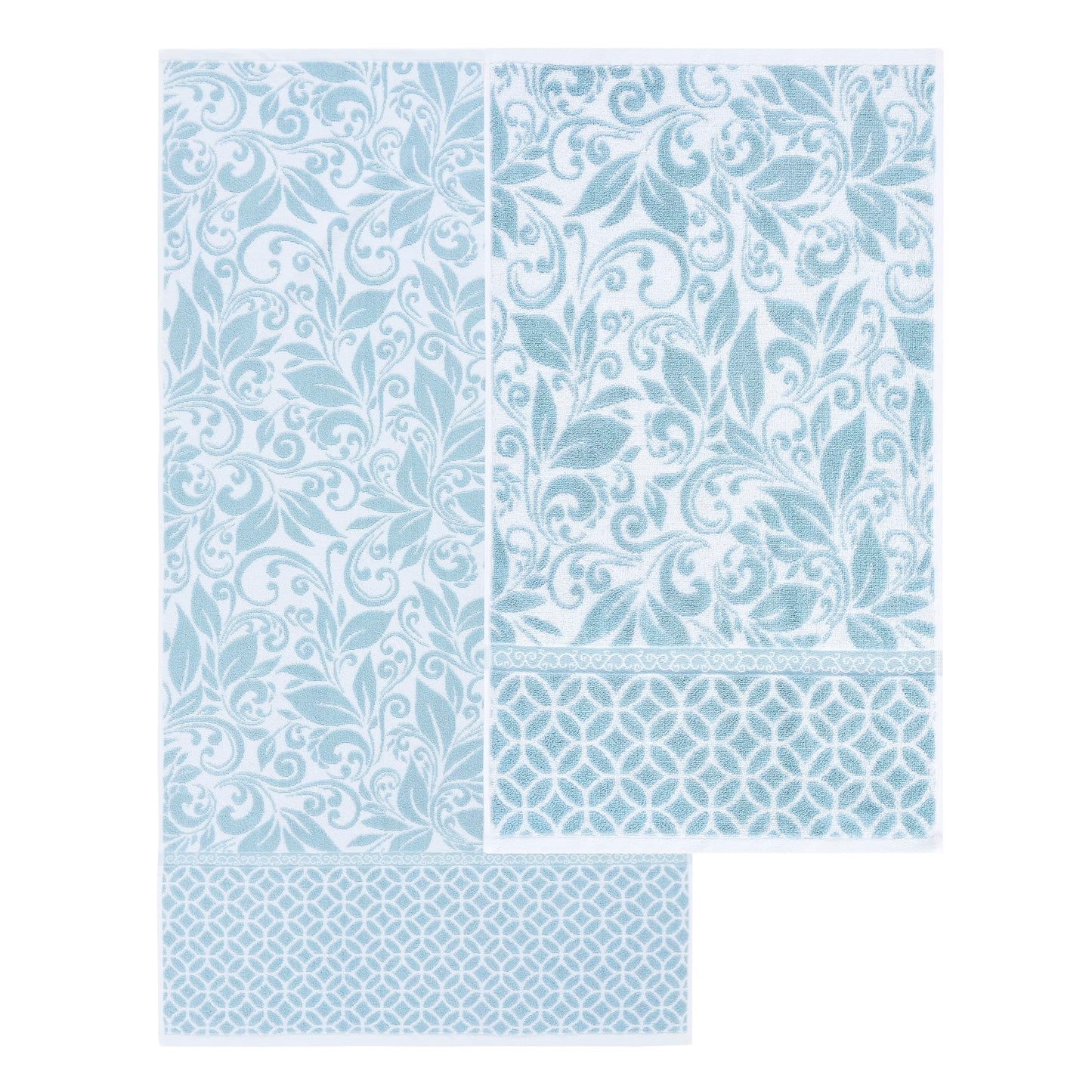 Modern Threads Trefoil Filigree 6-Piece 100% Cotton Towel Set – Reversible Yarn Dyed Jacquard – Includes 2 Bath Towels, 2 Hand Towels, 2 Washcloths – Absorbent, Quick Dry, Soft & Durable – Sky Blue