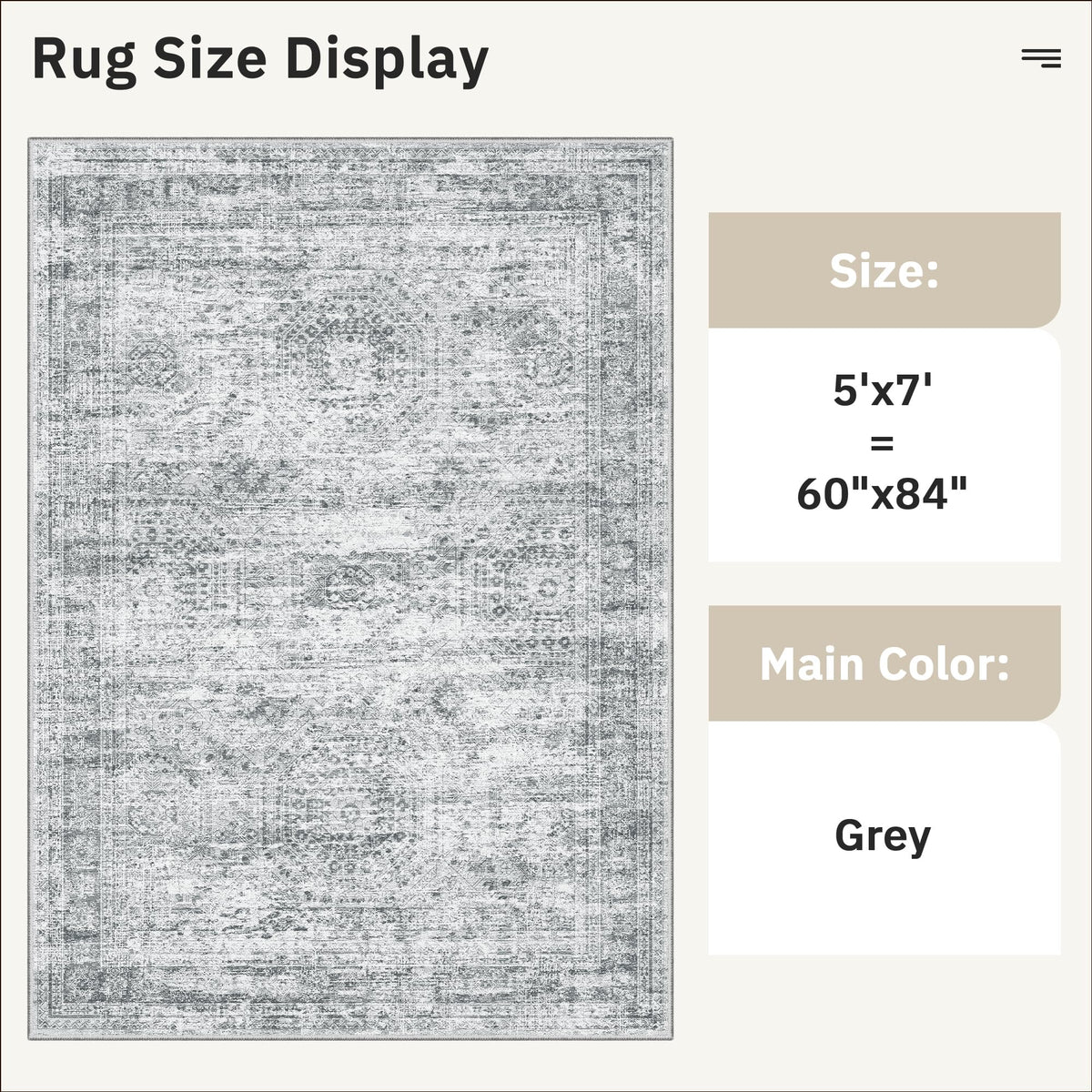 Soalmost 5x7 Area Rugs Gray Low Pile Indoor Washable Trendy Faded Style Rugs for Bedroom Living Room Dining Room Foldable Non-Slip Thin Grey Print Mat