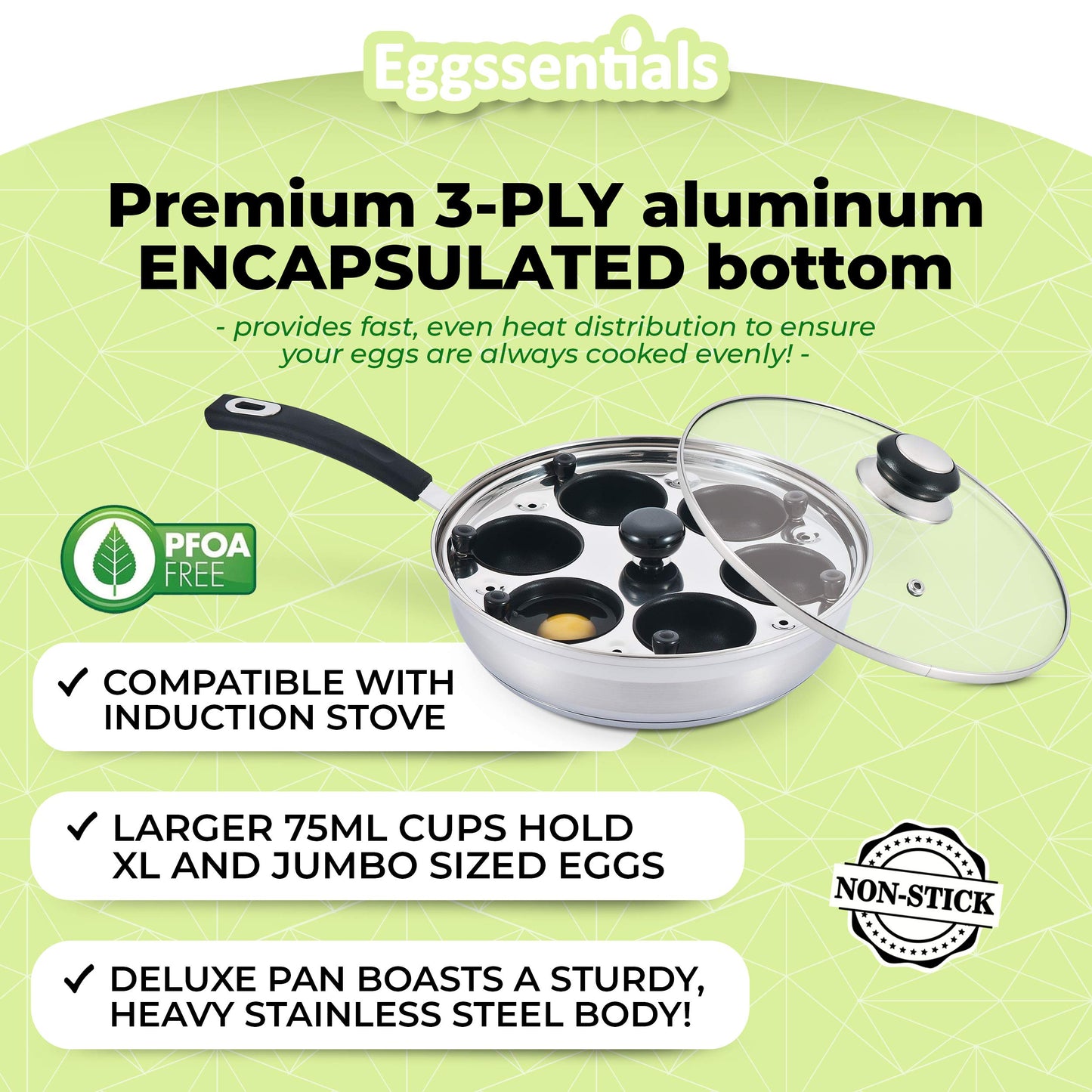 Egg Poacher Pan Nonstick Poached Egg Maker, Stainless Steel Egg Poaching Pan, Poached Eggs Cooker Food Grade Safe PFOA Free with Spatula, Egg Poachers Cookware