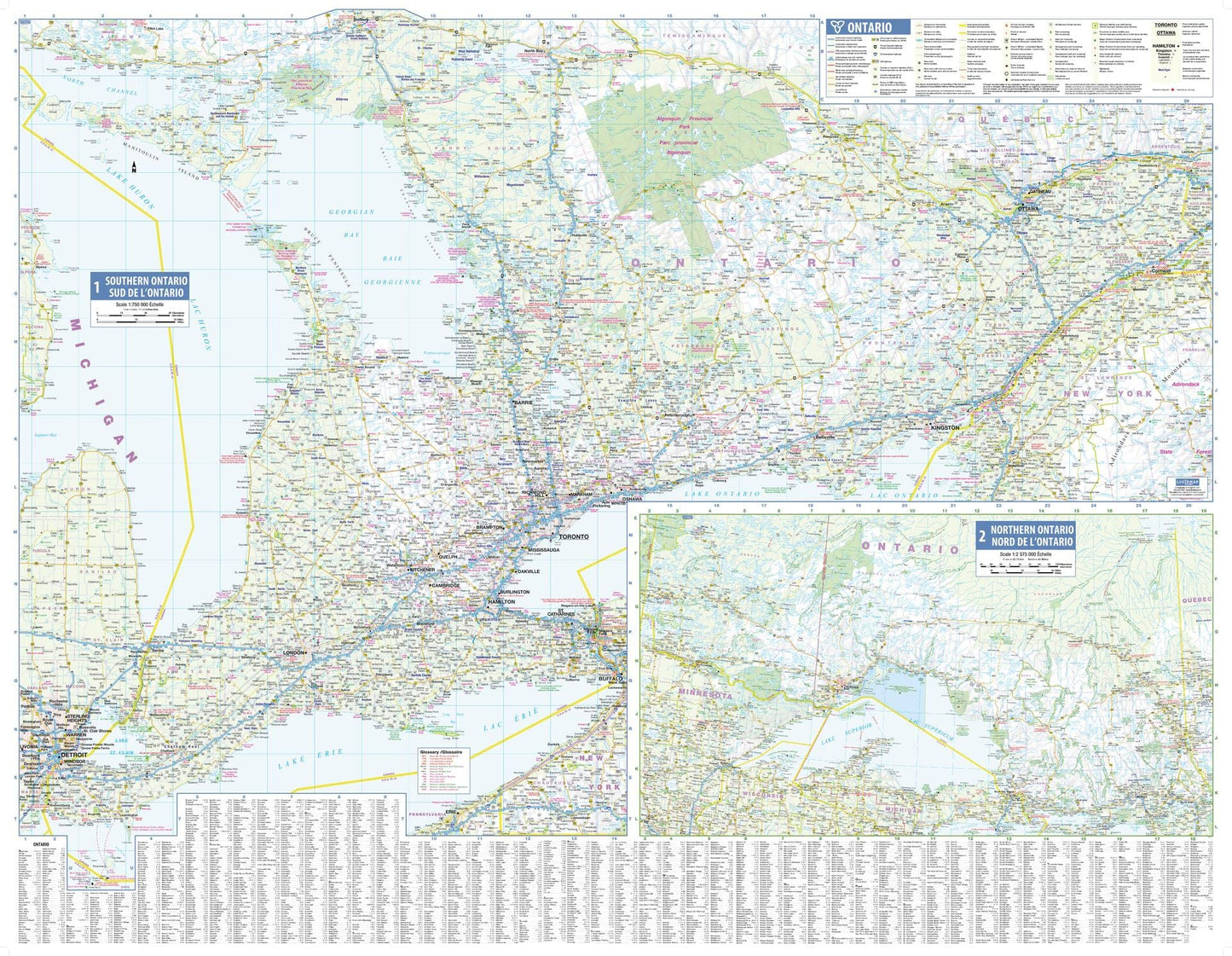 Ontario Wall Map - South Portion with Northern Ontario Inset - 39.5" x 30.5" Laminated