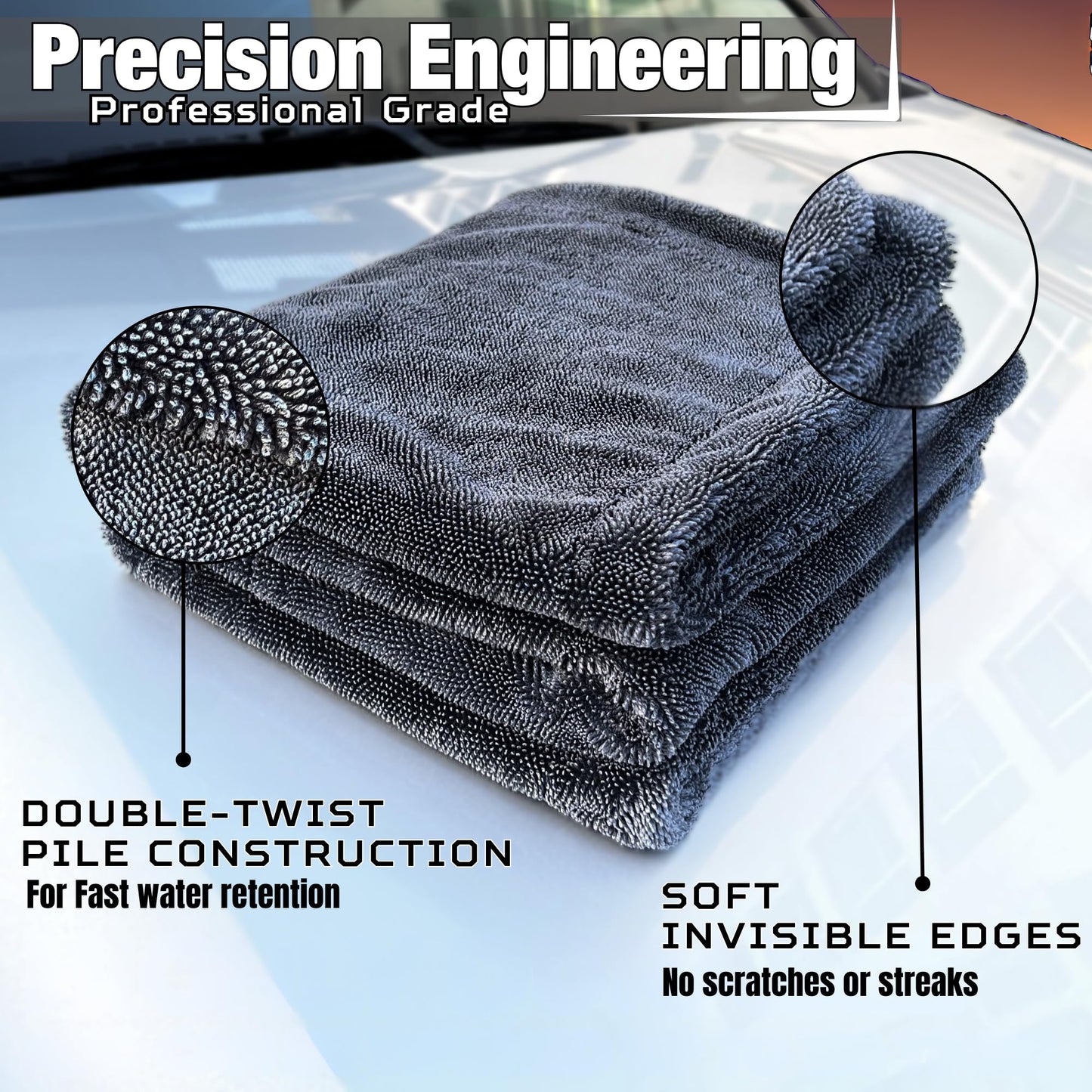 WEST BROS Microfiber Car Drying Towel 1300 GSM Double Twist Pile – Premium Extra Large Auto Wash Towel for Cars Trucks SUV - Super Absorbent Detailing Cleaning Cloth XL 40x24 1-Pack
