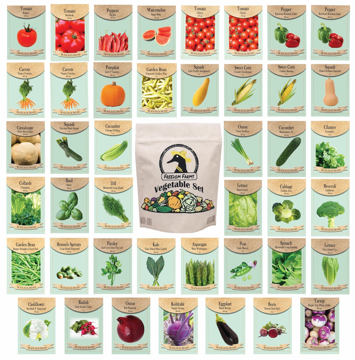 Set of 43 Assorted Vegetable & Herb Seeds 43 Varieties Create a Deluxe Garden All Seeds are Heirloom, 100% Non-GMO! by Black Duck Brand Assorted Varieties