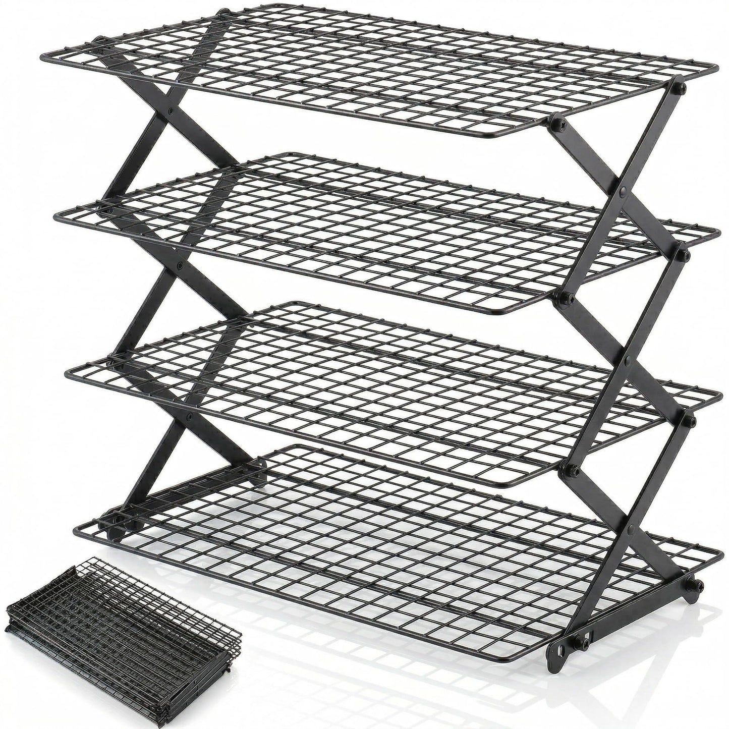 SCDGRW 4-Tier Collapsible Baking Cooling Rack, Small Grid Wire with 3 Adjustable Modes, Non-Stick Heavy Duty Wire Cooling Rack for Roasting, Cooking, Drying
