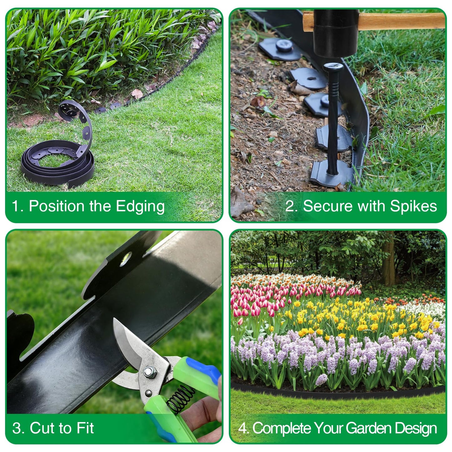 Bonviee 1.5 Inch x 66FT Garden Border Edging Kit with 100 Anchoring Spikes, Flexible Garden Edging for Landscaping, Flower Beds, Lawn, Yard, and Paver Pathways
